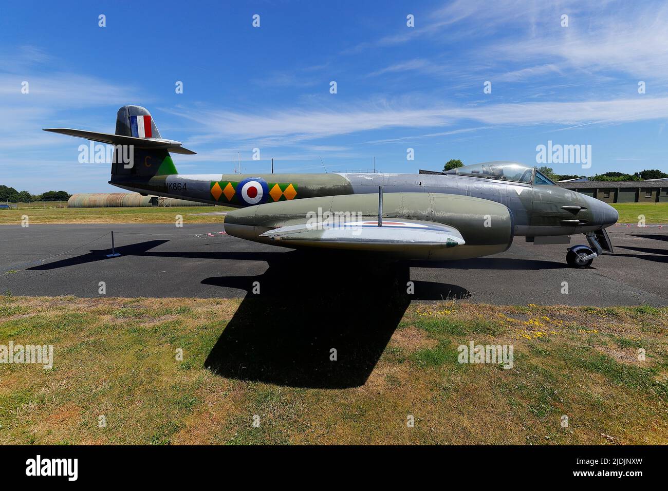 Una mostra restaurata di Gloster Meteor F8 allo Yorkshire Air Museum di Elvington, North Yorkshire Foto Stock