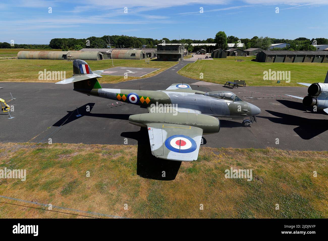 Una mostra restaurata di Gloster Meteor F8 allo Yorkshire Air Museum di Elvington, North Yorkshire Foto Stock
