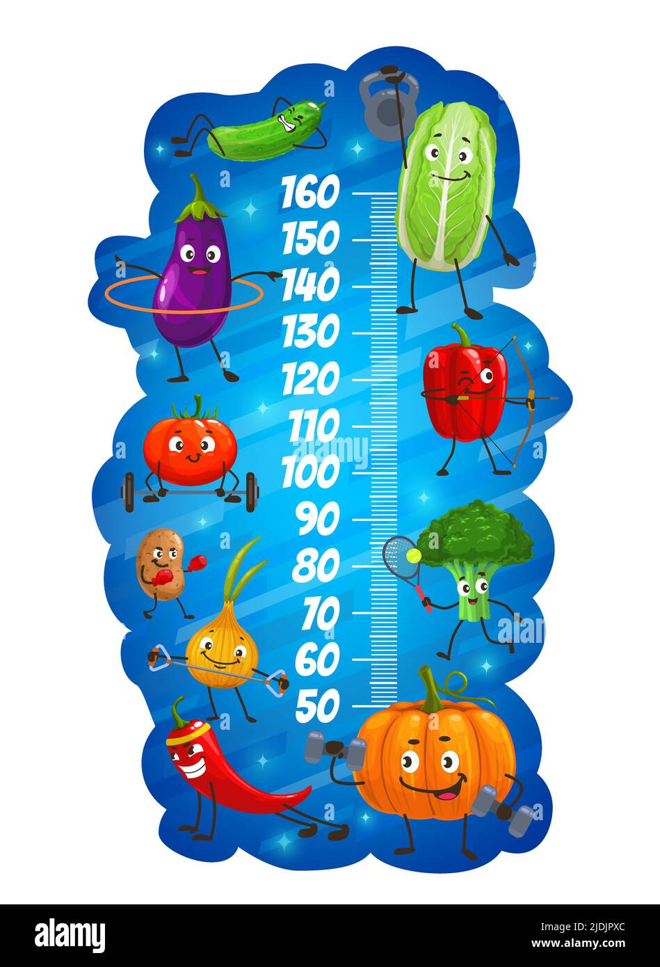 Altezza bambini cartoon verdure su fitness Growth meter. Scala vettoriale con cetriolo, cavolo cinese, melanzane e pomodoro con peperone. Cipolla, patate, broccoli e peperoncino con zucca Illustrazione Vettoriale Altezza bambini cartoon verdure su fitness Growth meter. Scala vettoriale con cetriolo, cavolo cinese, melanzane e pomodoro con peperone. Cipolla, patate, broccoli e peperoncino con zucca Illustrazione Vettoriale