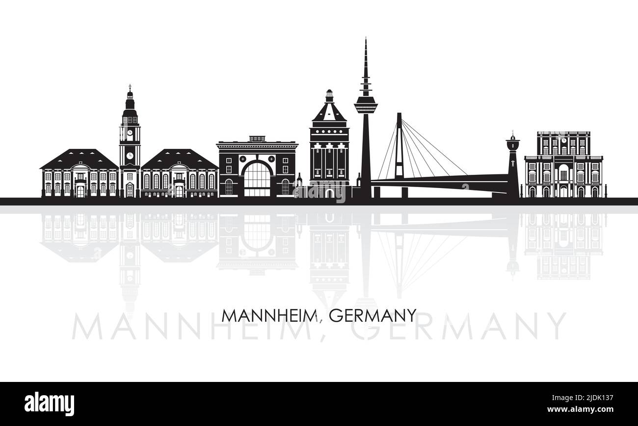 Silhouette Skyline panorama della città di Mannheim, Germania - illustrazione vettoriale Illustrazione Vettoriale