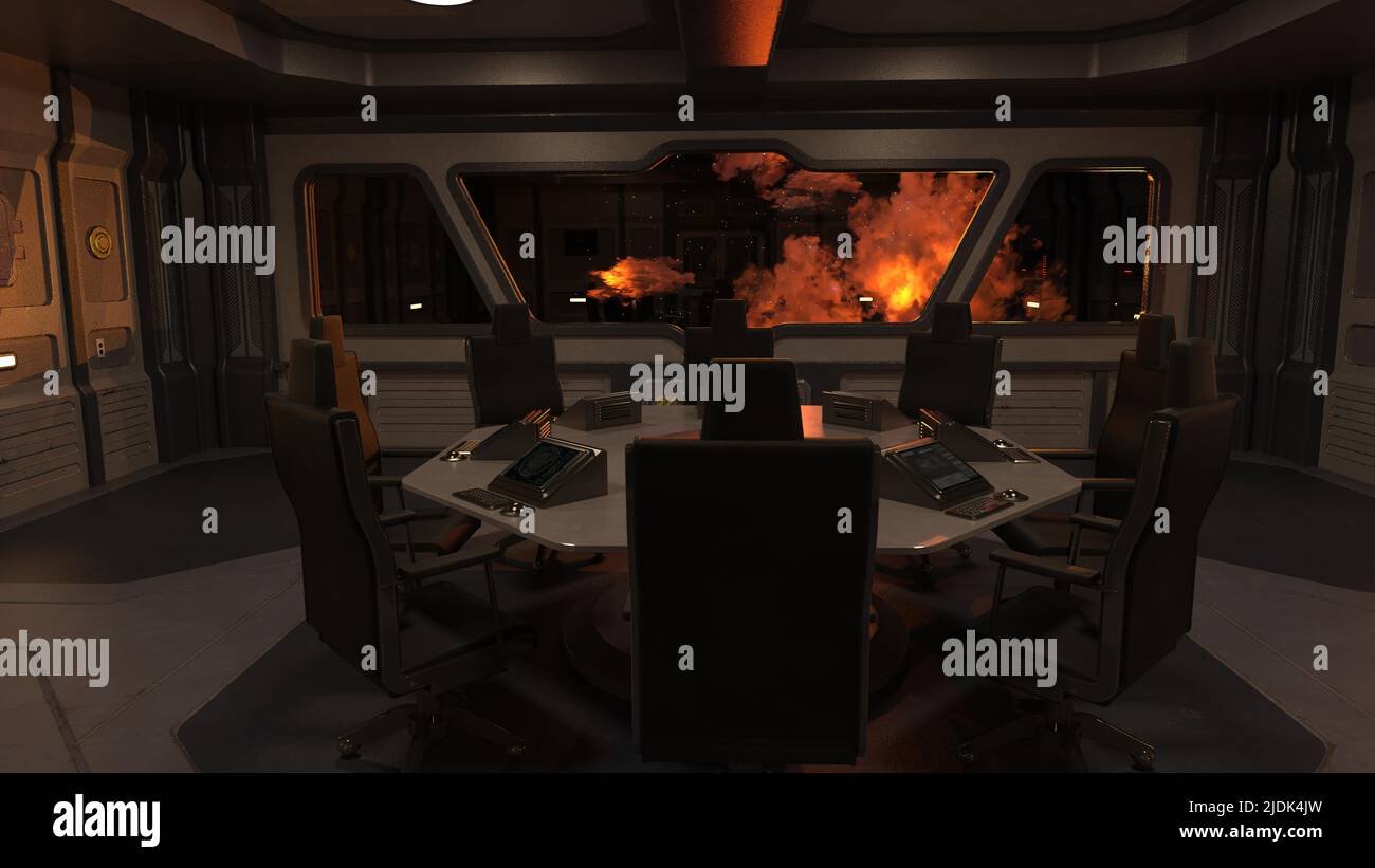 3D-illustrazione di una sala conferenze in una stella con sfondo universo Foto Stock