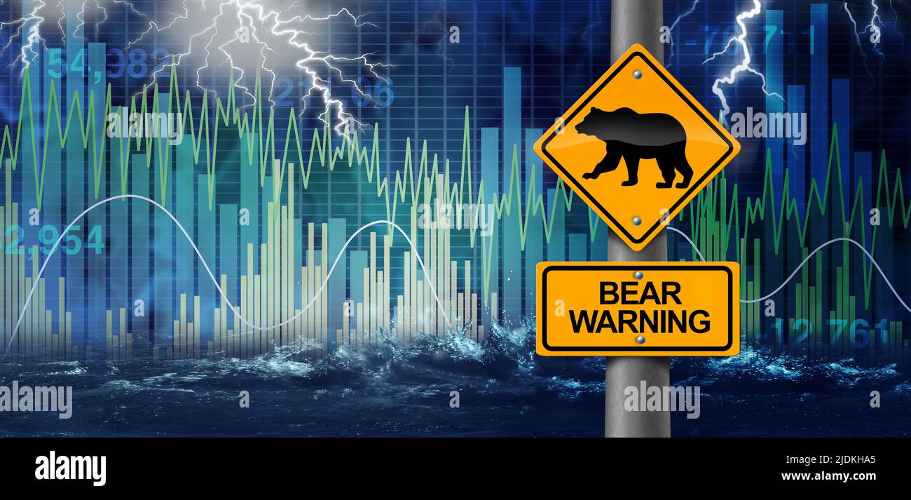 Bear Market Warning e Financial Crisis Security Concept come un volatile mercato azionario al ribasso con il calo dei prezzi come simbolo di business per la ricchezza. Foto Stock