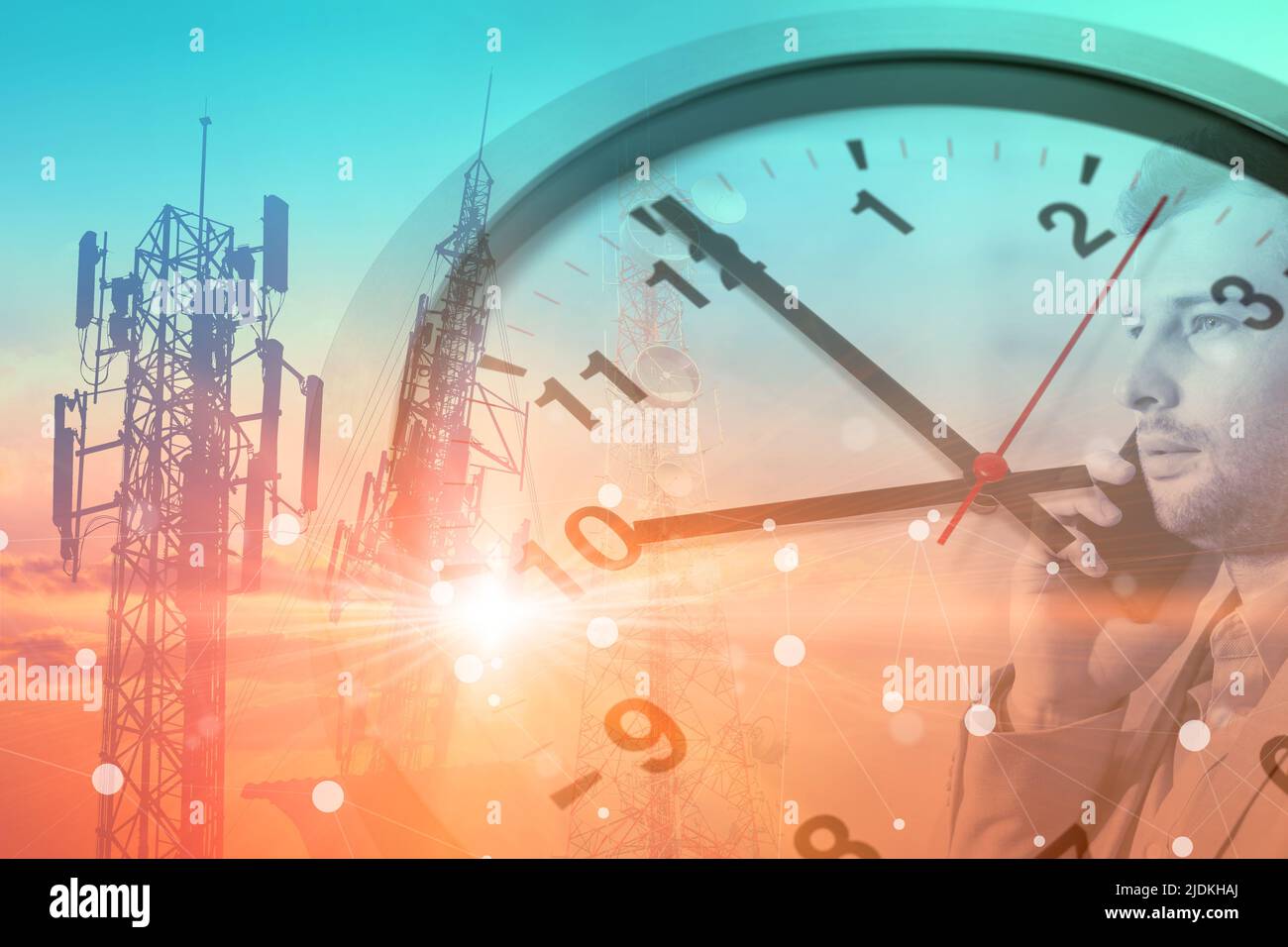 Times for 5G Communication Technology concetto di antenna a banda larga stile di vita digitale aziendale. Foto Stock