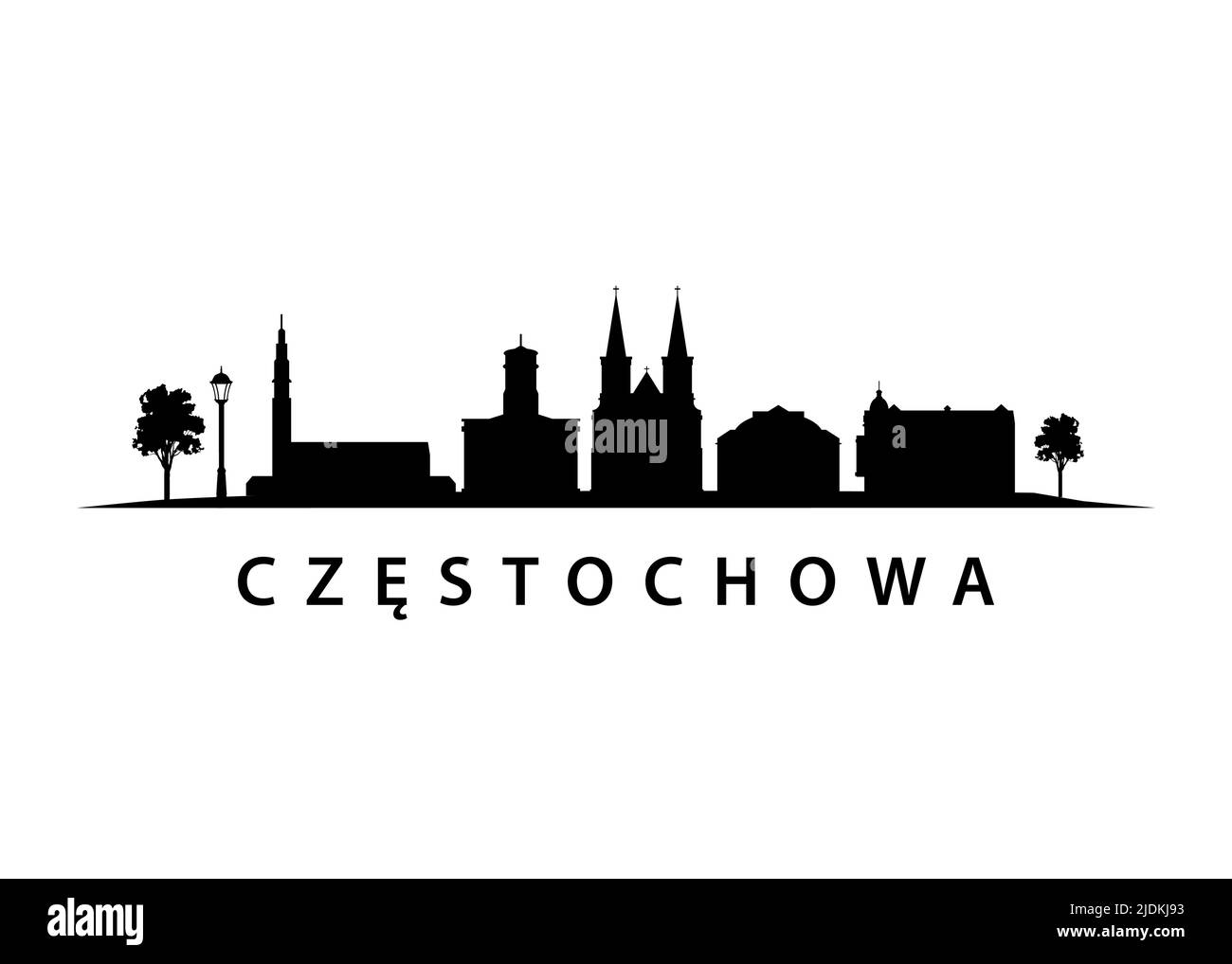 Częstochowa City Skyline, Paesaggio urbano in Polonia, architettura dell'Europa dell'Est Illustrazione Vettoriale