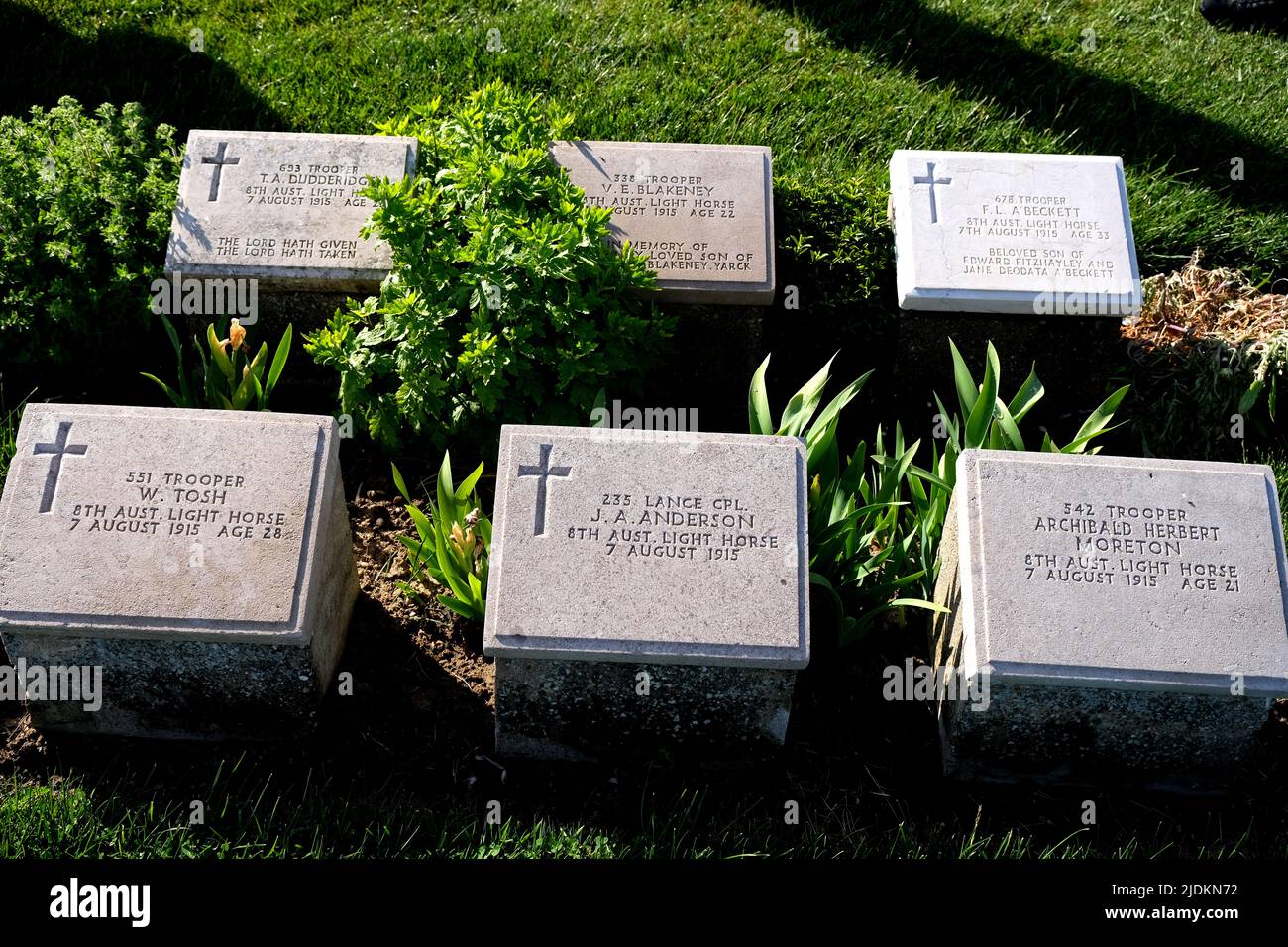 Tombe di soldati in un cimitero della prima guerra mondiale a Gallipoli in Turchia Foto Stock