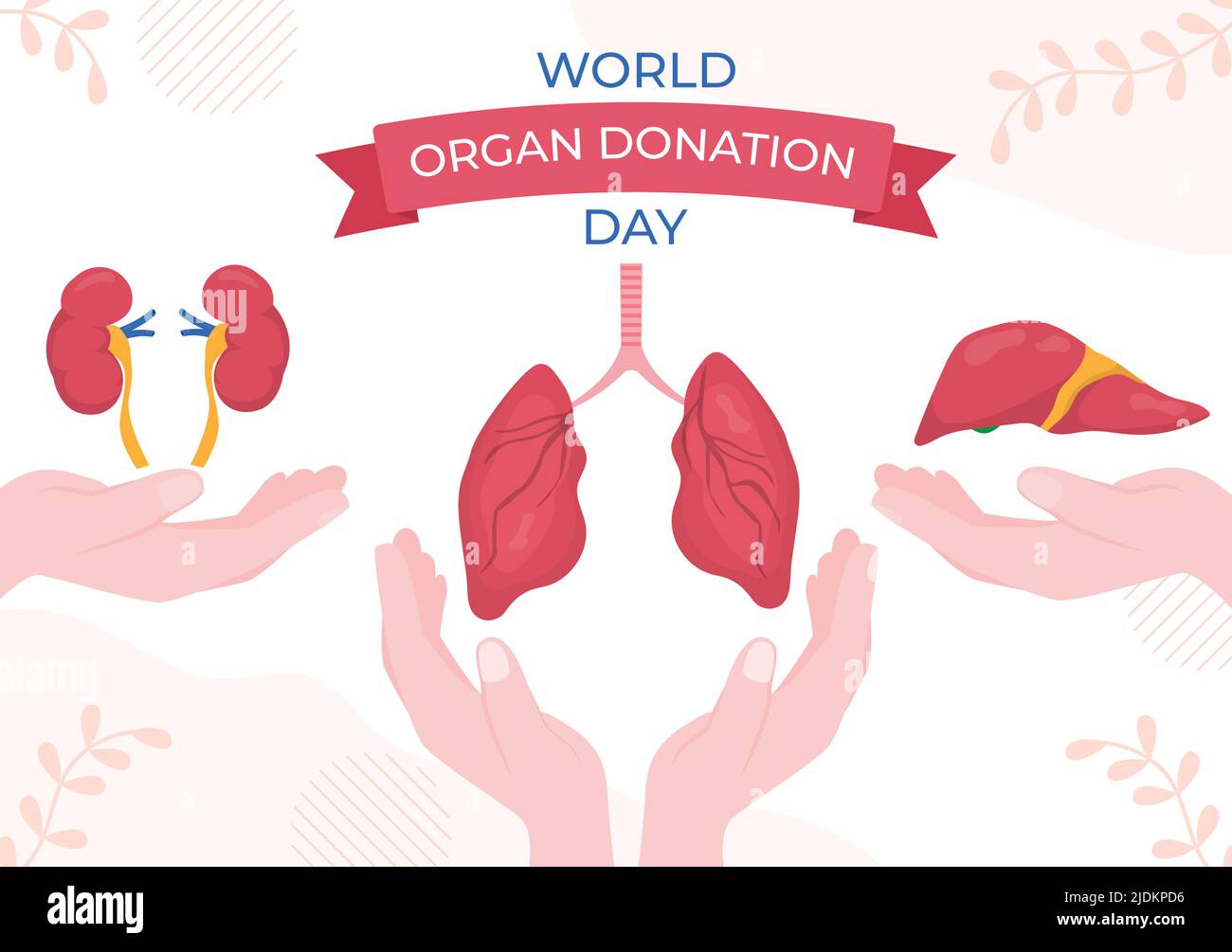 Giornata mondiale della donazione di organi con reni, cuore, polmoni, occhi o fegato per trapianto, salvataggio di vite e assistenza sanitaria in Flat Cartoon Illustrazione Illustrazione Vettoriale