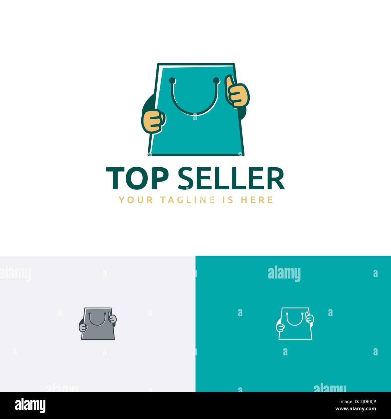 Top Venditore Shopping Bag carino personaggio Thumb Up Logo Illustrazione Vettoriale