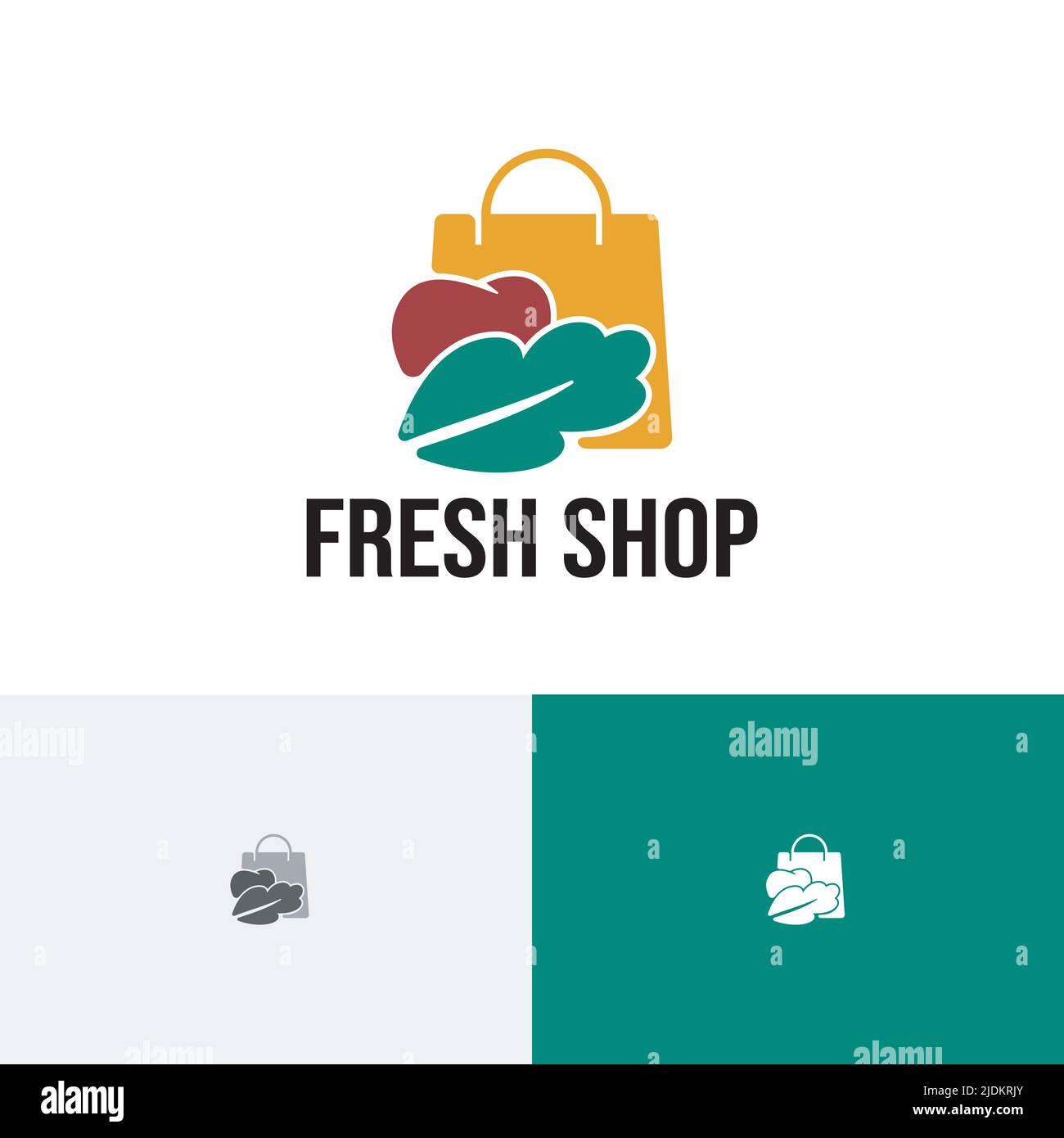 Logo Fresh Shop Fruit Vegetable Food Shopping Illustrazione Vettoriale