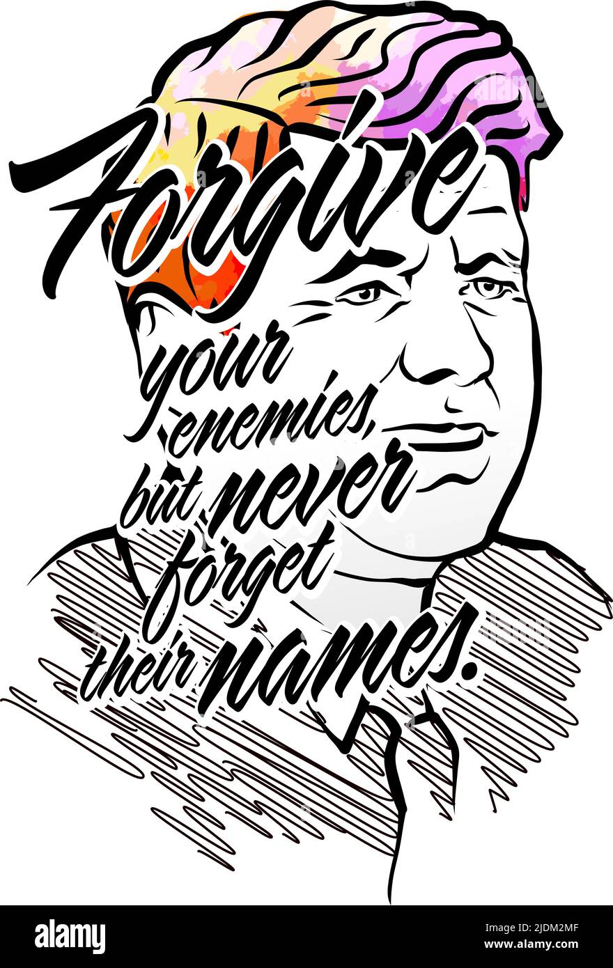 John F. Kennedy dice con il ritratto. Modello vettoriale per la stampa, ad esempio magliette o poster. Illustrazione Vettoriale