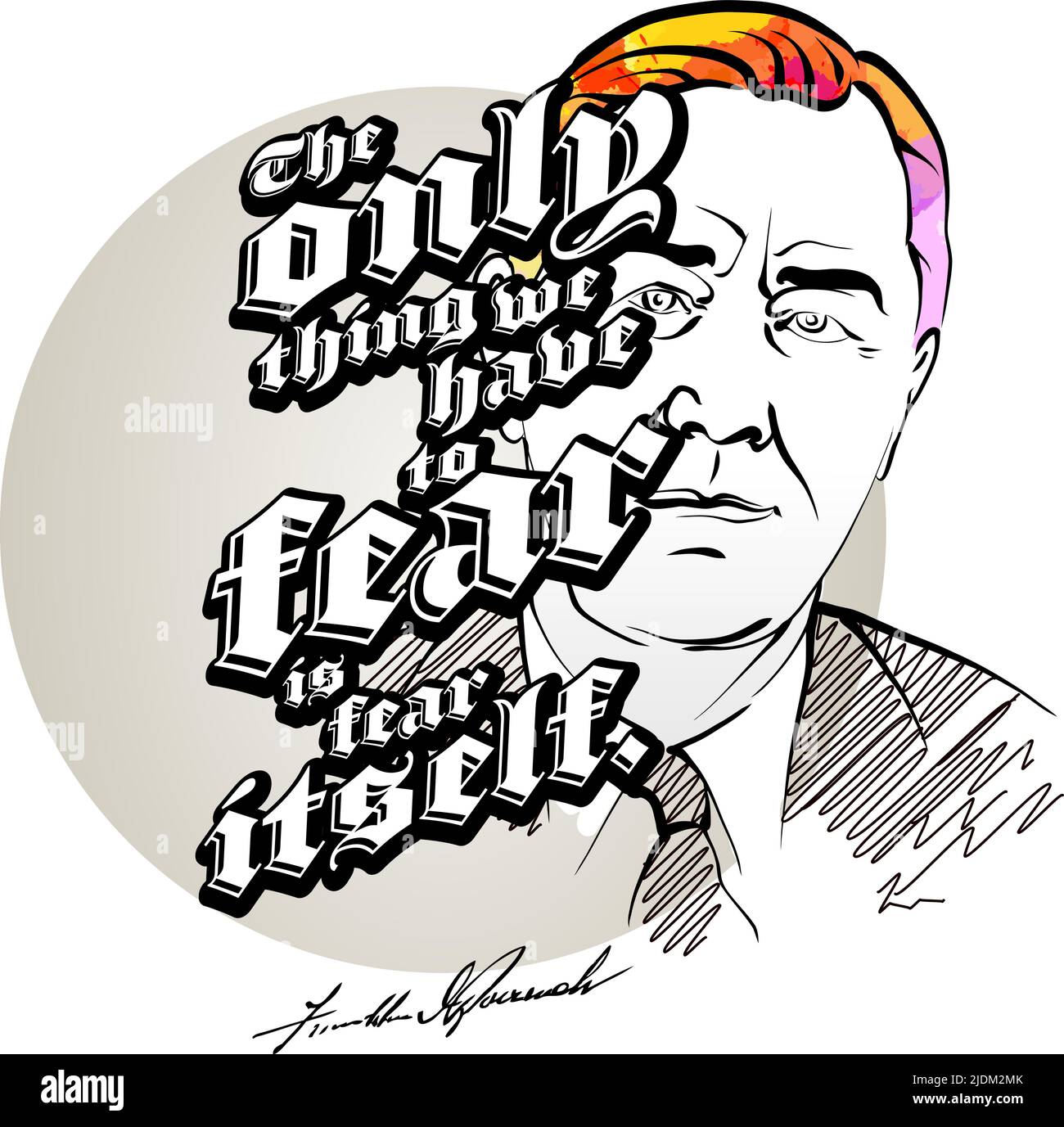 Franklin D. Roosevelt canta con Ritratto. Modello vettoriale per la stampa, ad esempio magliette o poster. Illustrazione Vettoriale