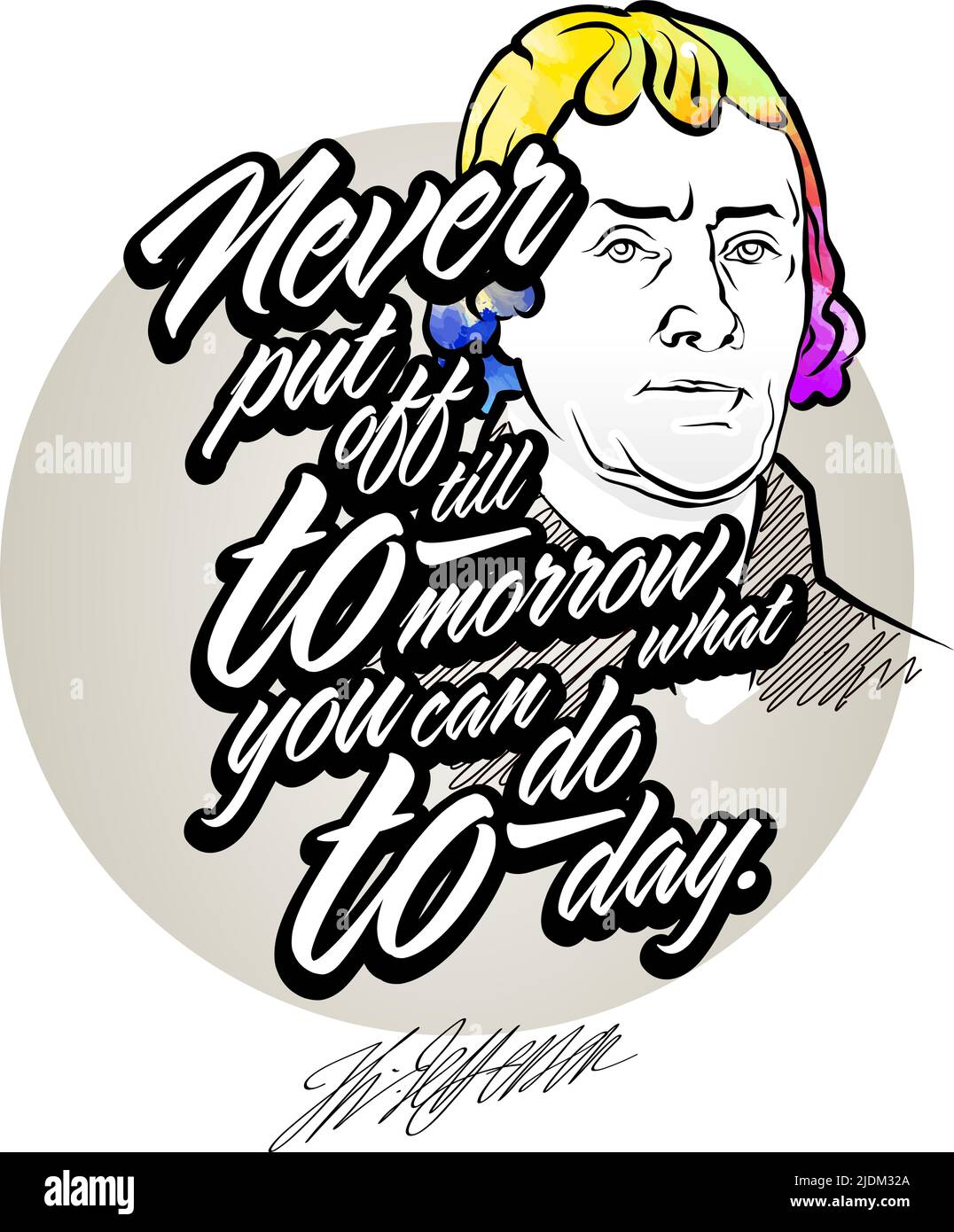 Thomas Jefferson canta con Ritratto. Modello vettoriale per la stampa, ad esempio magliette o poster. Illustrazione Vettoriale