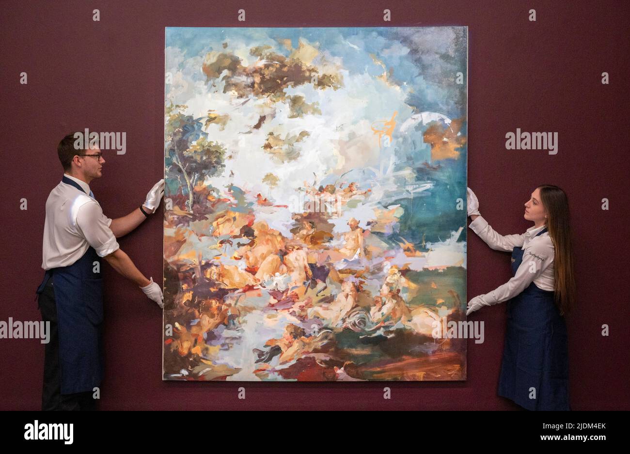 Sotheby’s, Londra, Regno Unito. 22 giugno 2022. Anteprima di British Art: L'asta Jubilee Auction sera che si svolgerà il 29 giugno. Image: Flora Yukhnovich, Boucher's Flesh, 2017, Estimate £200.000-300.000. Credit: Malcolm Park/Alamy Live News. Foto Stock