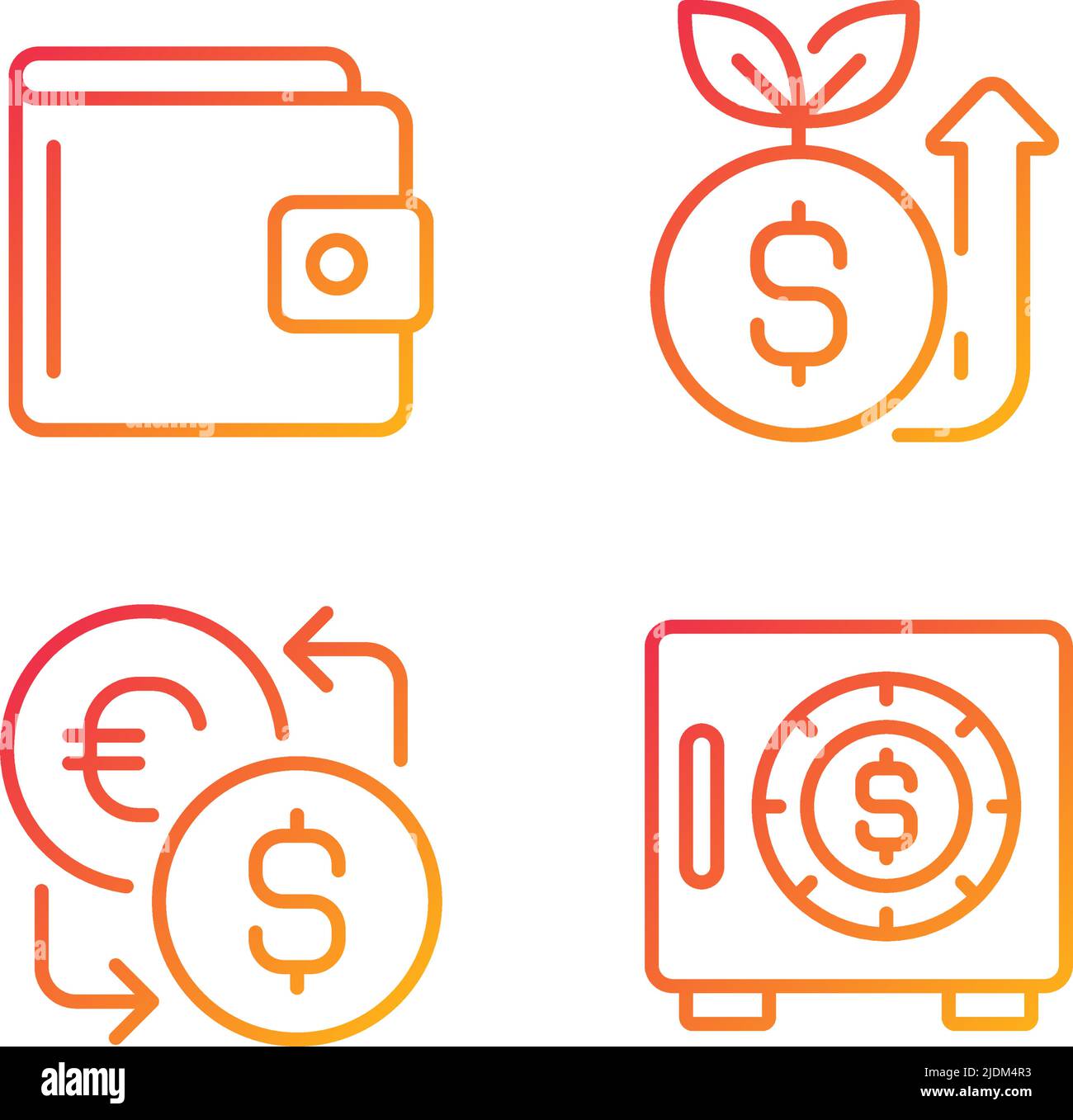 Aumento e risparmio di denaro pixel perfetto gradiente lineare icone vettoriali set Illustrazione Vettoriale
