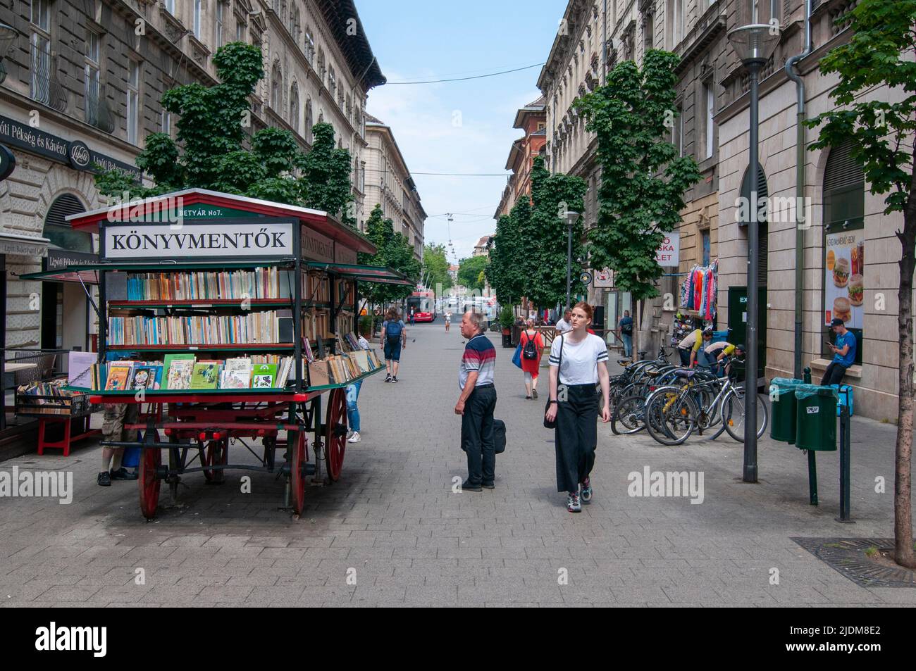 Budapest, Ungheria usato libri carrello in ' Bethlen Gabor ' strada pedonale Foto Stock
