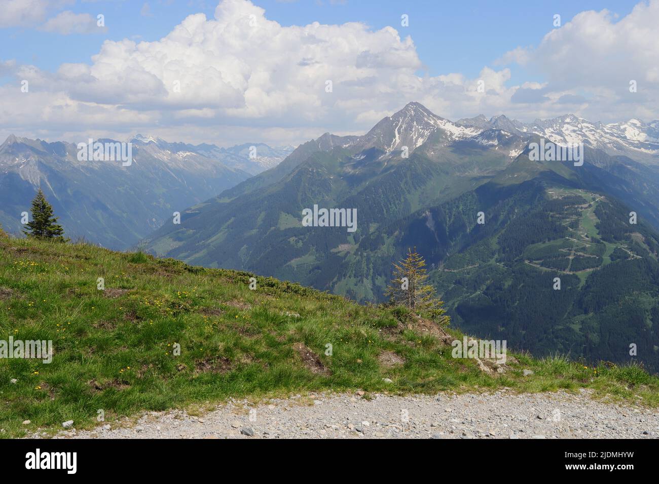 Le Alpi Zillertal in Austria, vista dal monte Penken Foto Stock