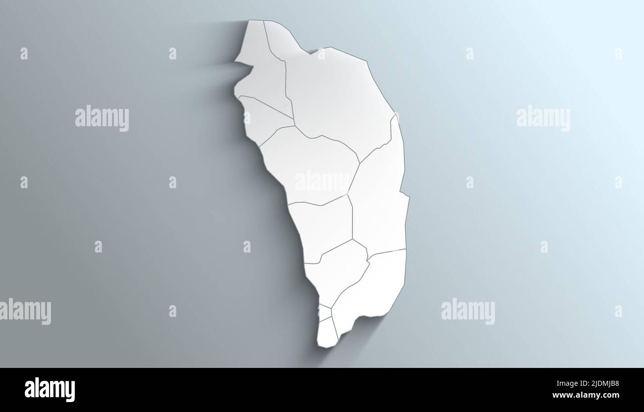 Mappa geografica di Dominica con parrocchie con contee con regioni con Ombre Foto Stock