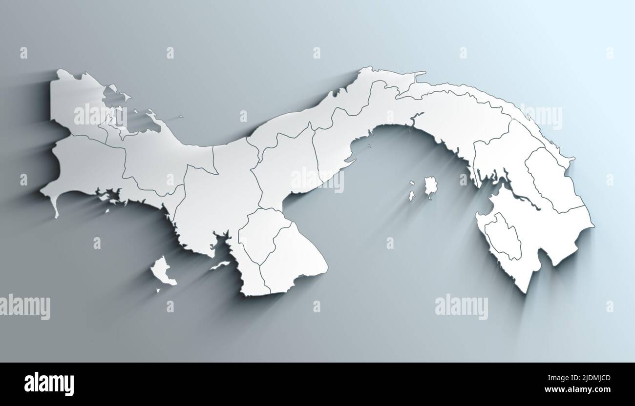 Mappa geografica di Panama con Province con regioni con Ombre Foto Stock