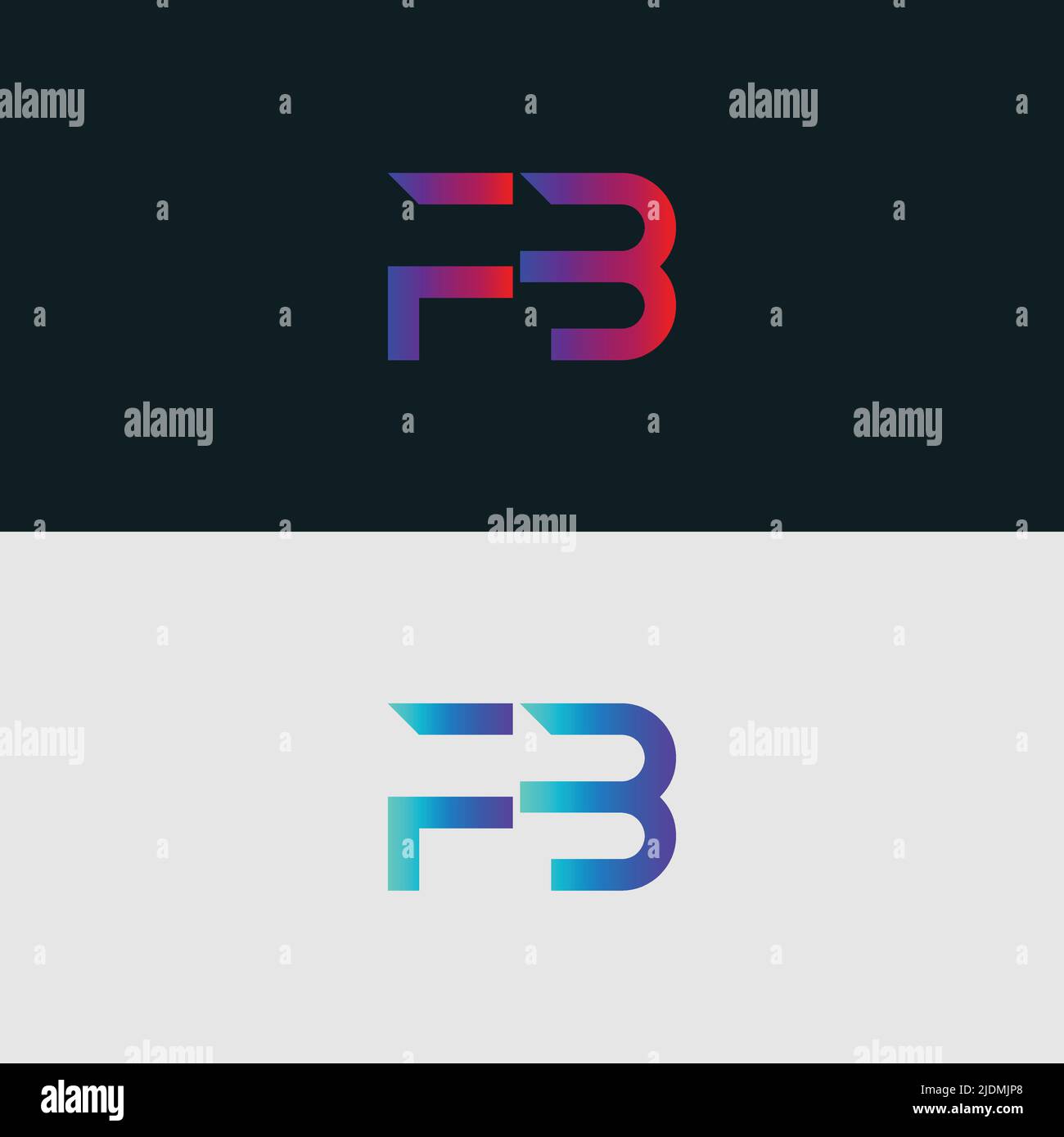 Lettera iniziale Alphabet icona del logo FB, colori vivaci colori sfumati loghi alla moda Illustrazione Vettoriale