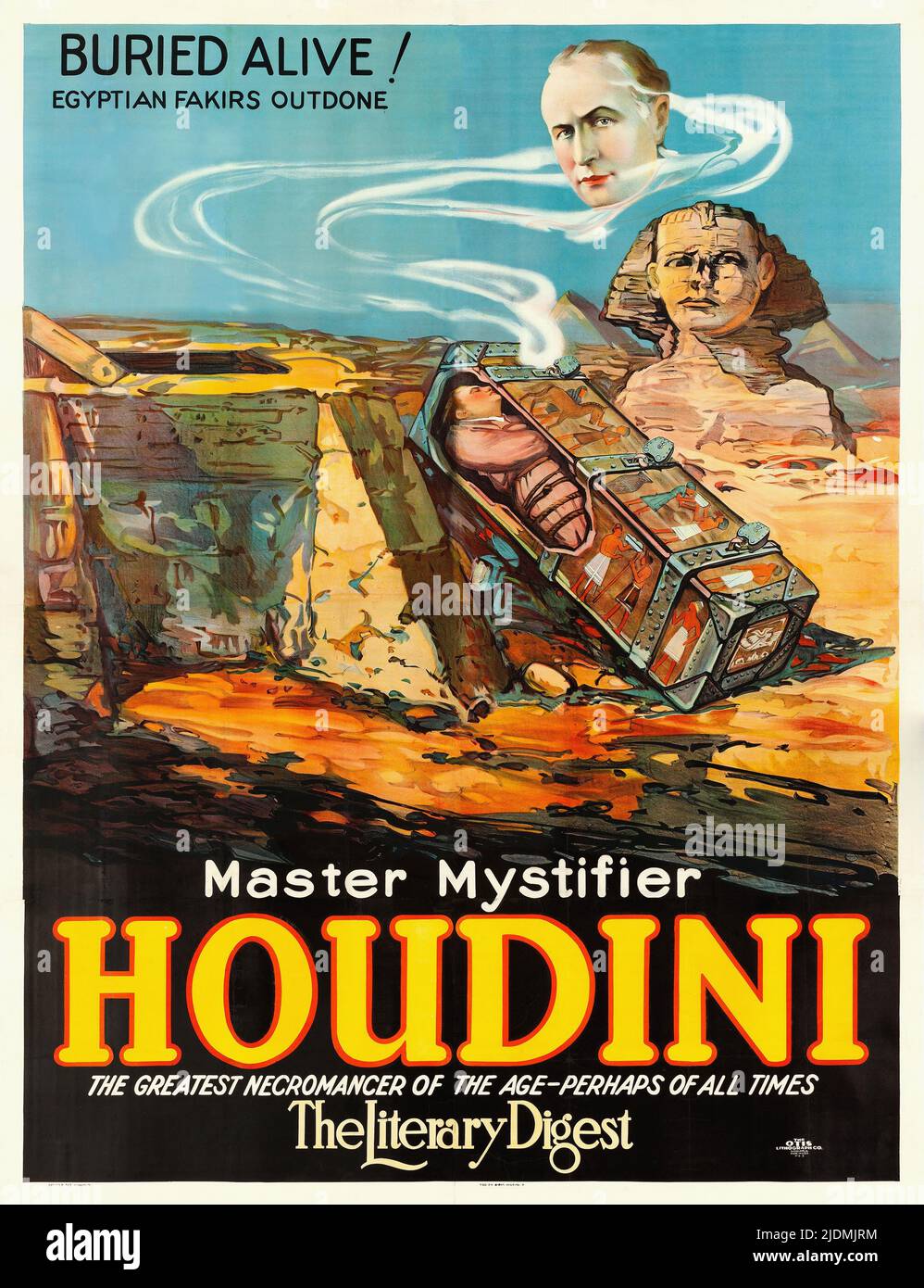 Vintage Houdini Poster 1926 - Master mystifier Houdini 'Buried Alive!' ) – Gli egiziani hanno finito Foto Stock