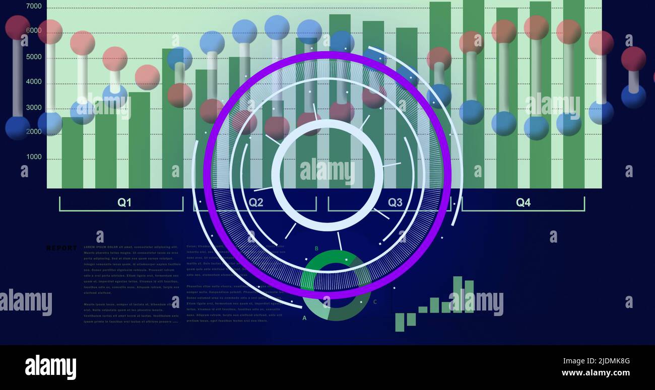 Immagine del cerchio di elaborazione sulla catena del dna, grafico scientifico e dati Foto Stock