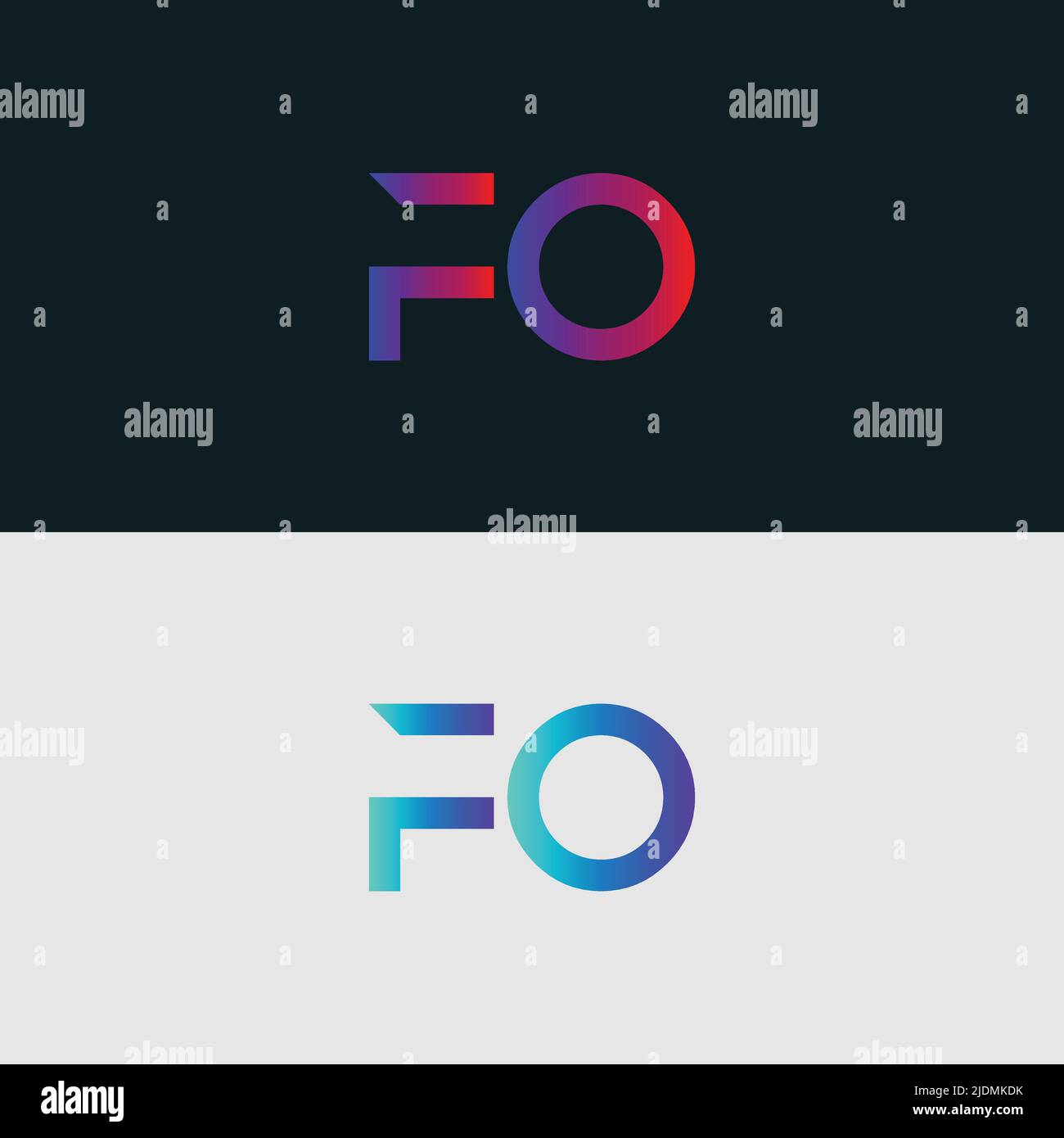 Lettera iniziale lettera alfabetica Logo icona FO, colori vibranti colorati colori sfumati loghi alla moda Illustrazione Vettoriale