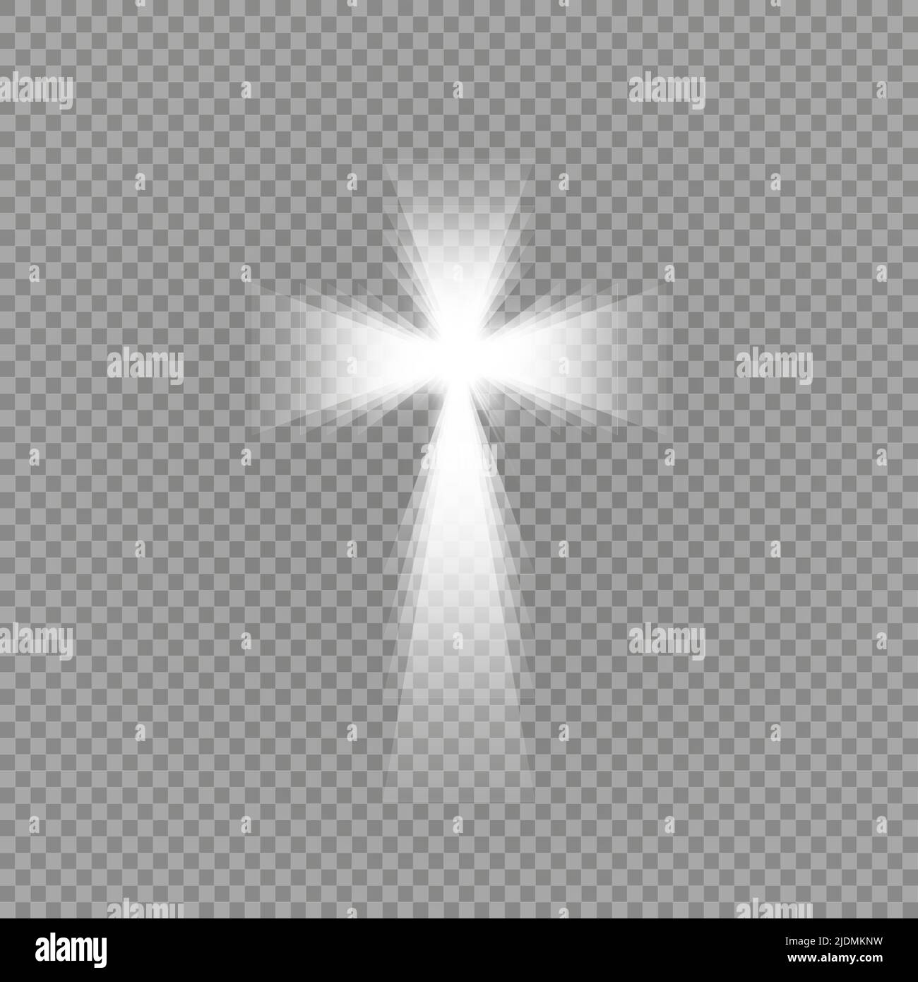 Splende la croce bianca e la luce del sole offerte lens flare effetto luce su sfondo trasparente. Incandescente santa croce. Illustrazione Vettoriale Illustrazione Vettoriale