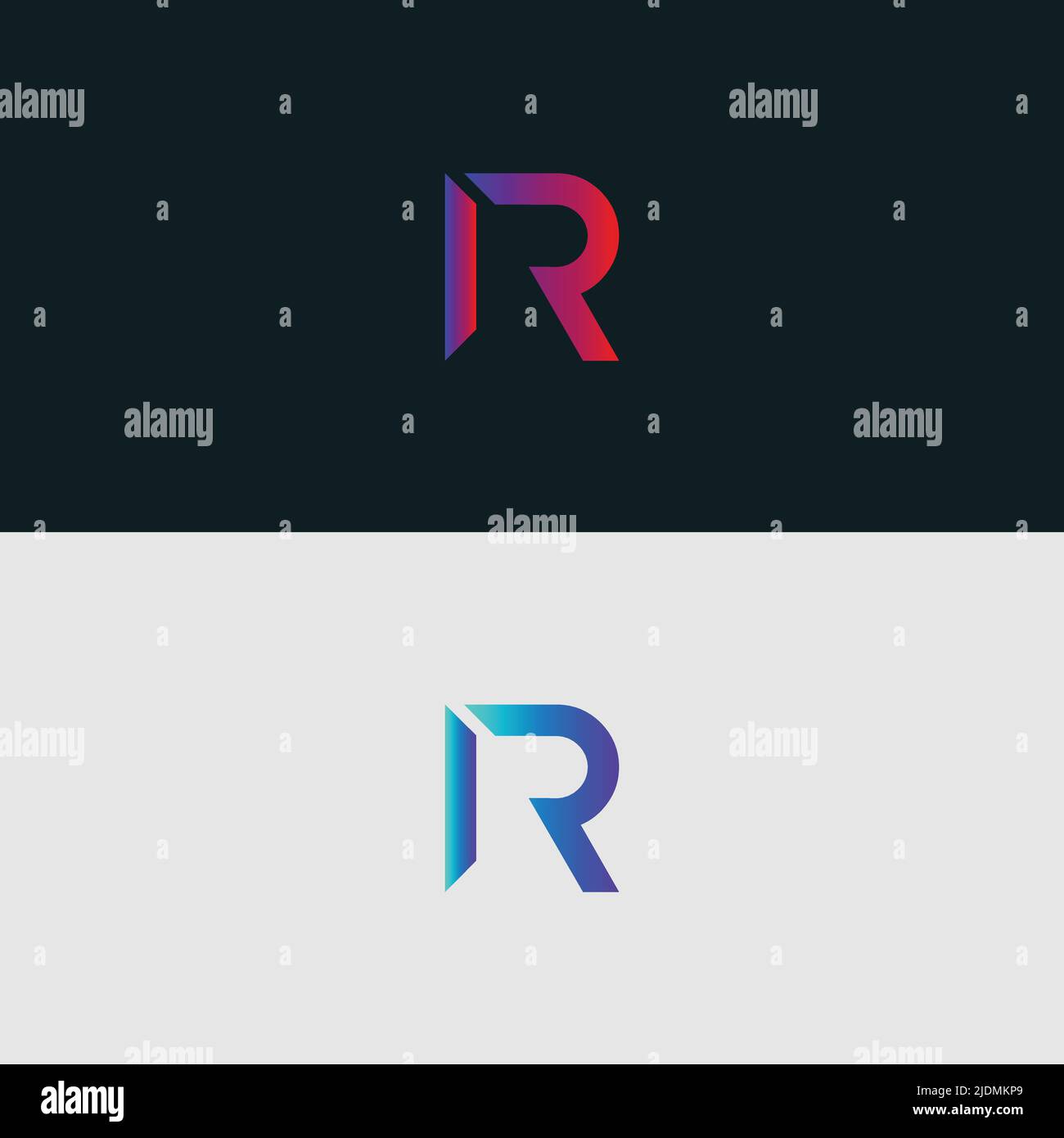 Lettera iniziale Alphabet icona del logo IR, colori vibranti colorati colori sfumati loghi alla moda Illustrazione Vettoriale