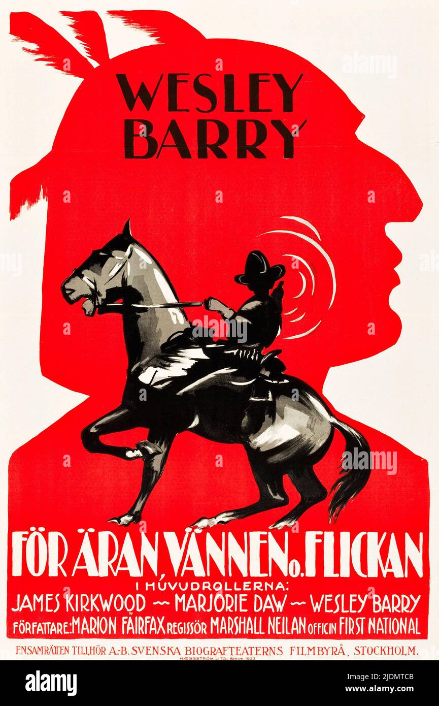 för äran, vännen o Flickan - Bob Hampton of Placer (Svenska Biogrofteaterns Filmbyra, 1923). Poster del film svedese. Wesley Barry. Film Western. Foto Stock