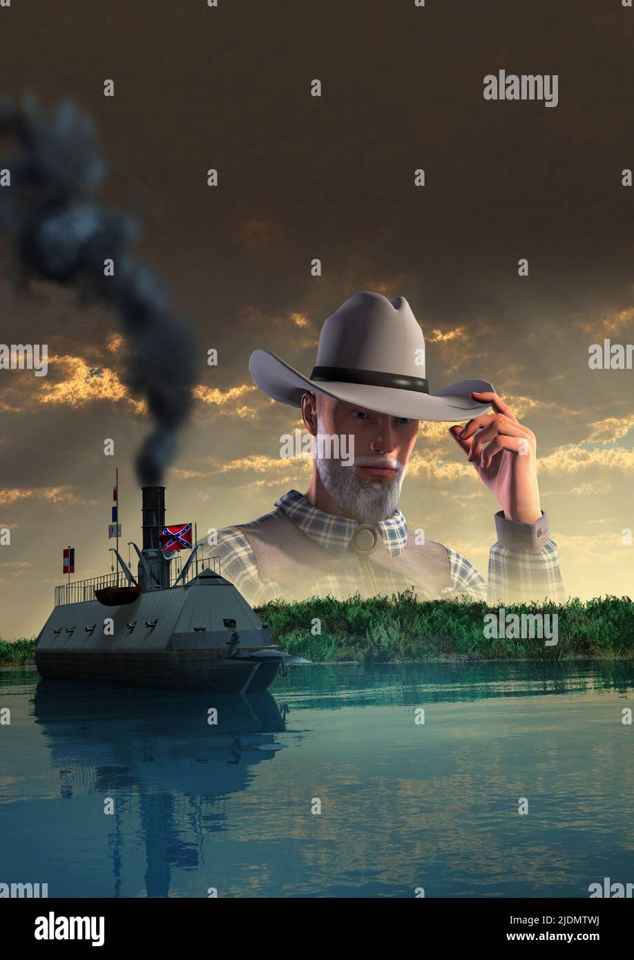 soldato con una pistola sul fiume, 3d rendering Foto Stock