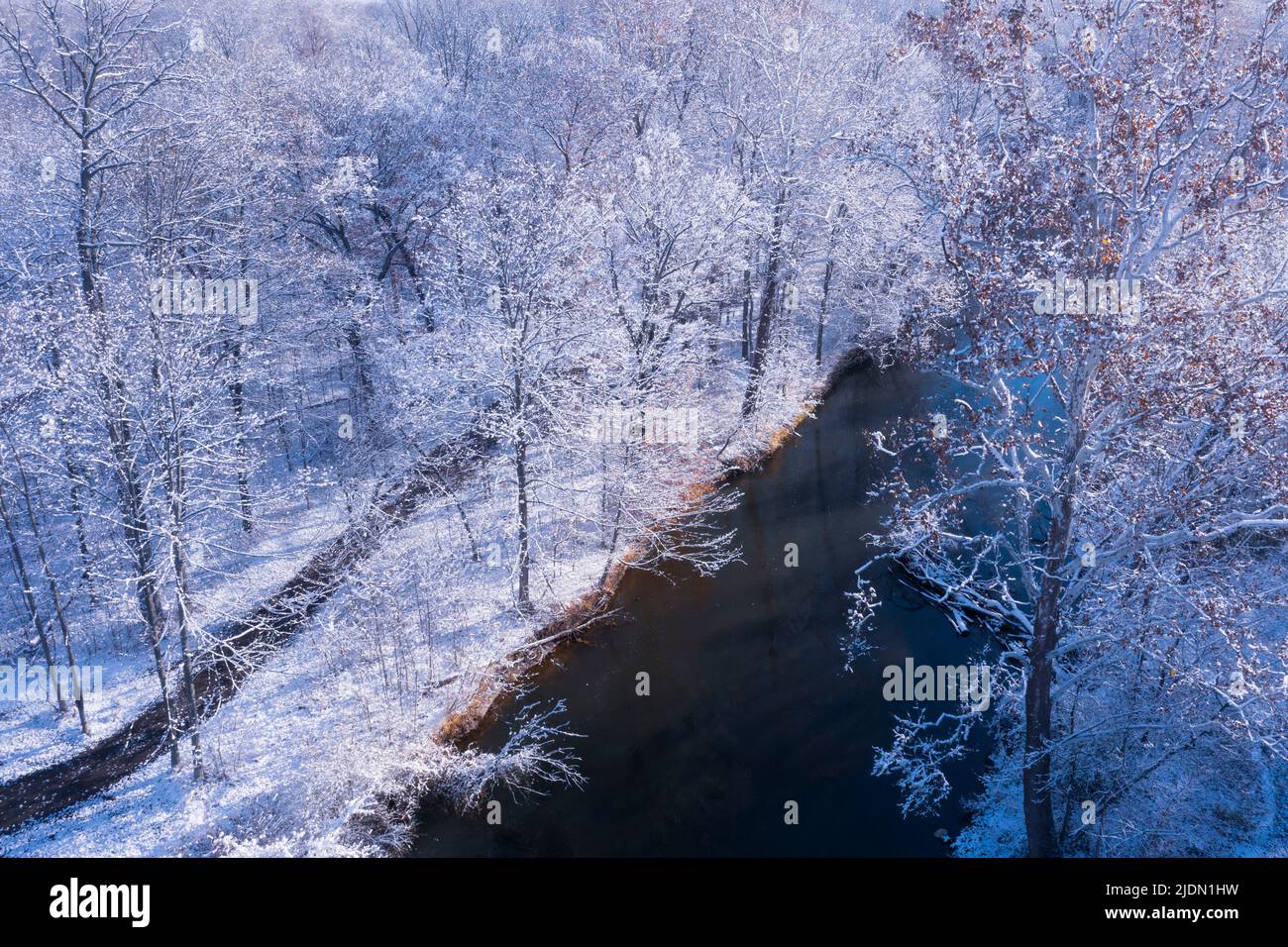 Clinton River Snow Forest Scenic, Clinton River Park South, Sterling Heights, Michigan Foto Stock