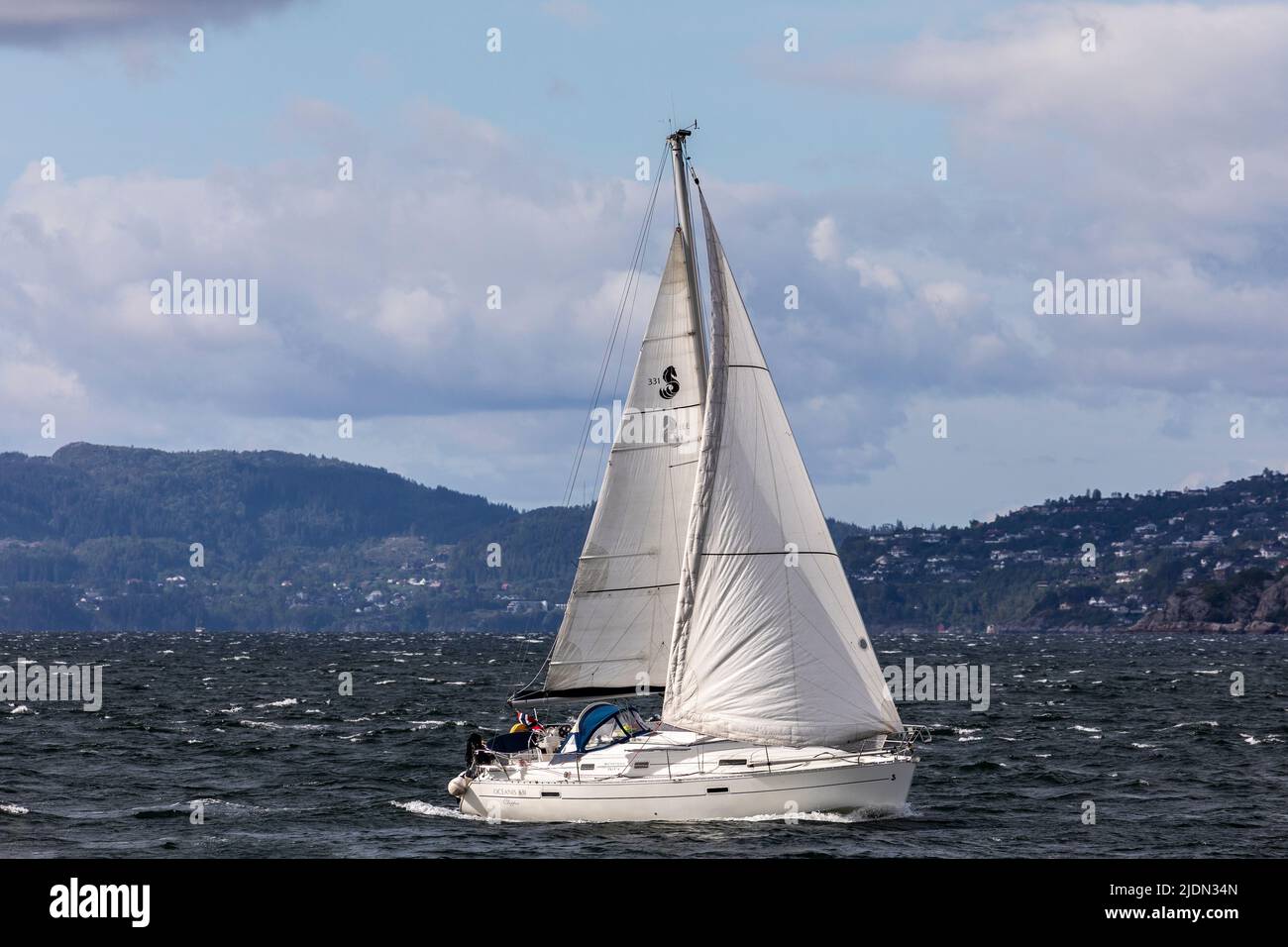 Barca a vela Endelig a Byfjorden, Bergen, Norvegia Foto Stock