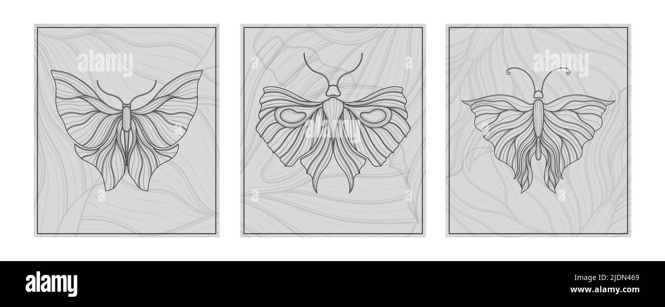 Sfondo farfalla in stile art nouveau. design vintage di 1920-1930 anni. Design simbolo. Illustrazione Vettoriale