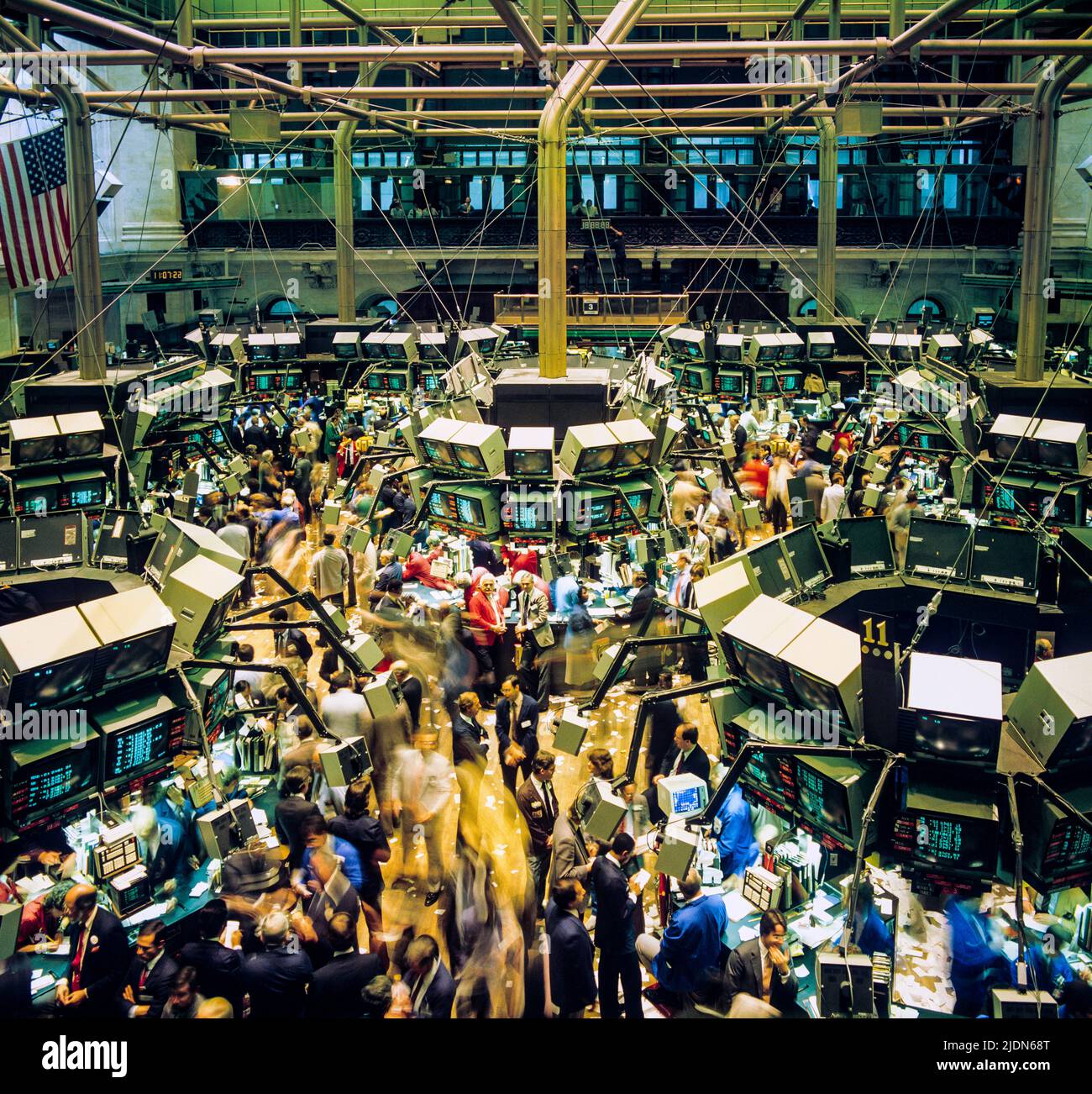 New York 1980s, NYSE, Borsa Interior, trading floor Overview, distretto finanziario, Manhattan, New York City, NY, NYC, USA, Foto Stock
