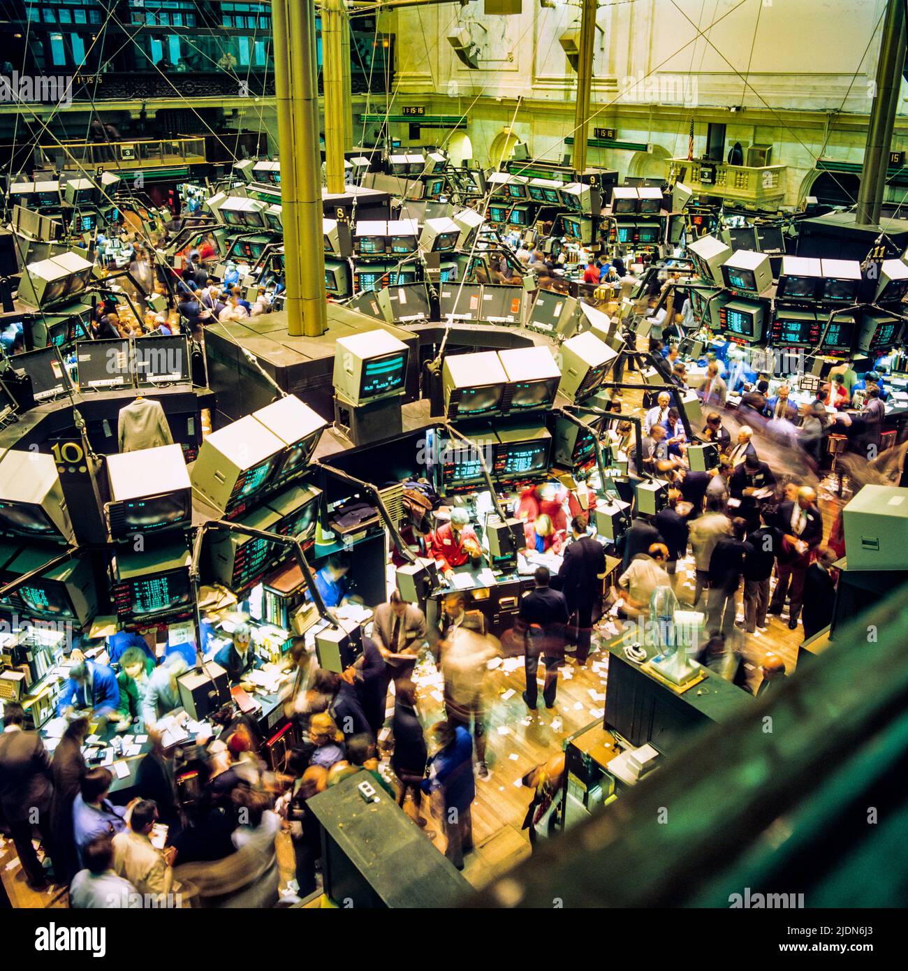 New York 1980s, NYSE, Borsa Interior, trading floor Overview, distretto finanziario, Manhattan, New York City, NY, NYC, USA, Foto Stock