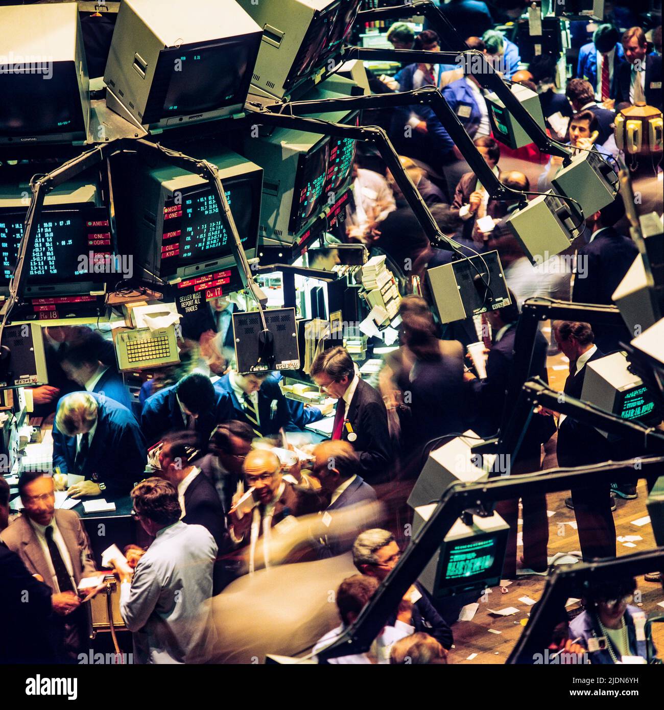New York 1980s, NYSE, Borsa Interior, trading floor Overview, distretto finanziario, Manhattan, New York City, NY, NYC, USA, Foto Stock