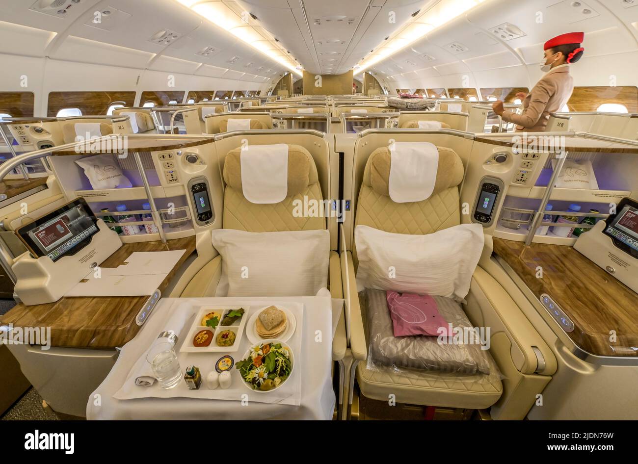 Business Class, Airbus A380, Emirates Airline, 22.06.2005. ILA Internationale Luft- und Raumfahrtausstellung Berlin, Schönefeld, Brandenburg, Deutschl Foto Stock