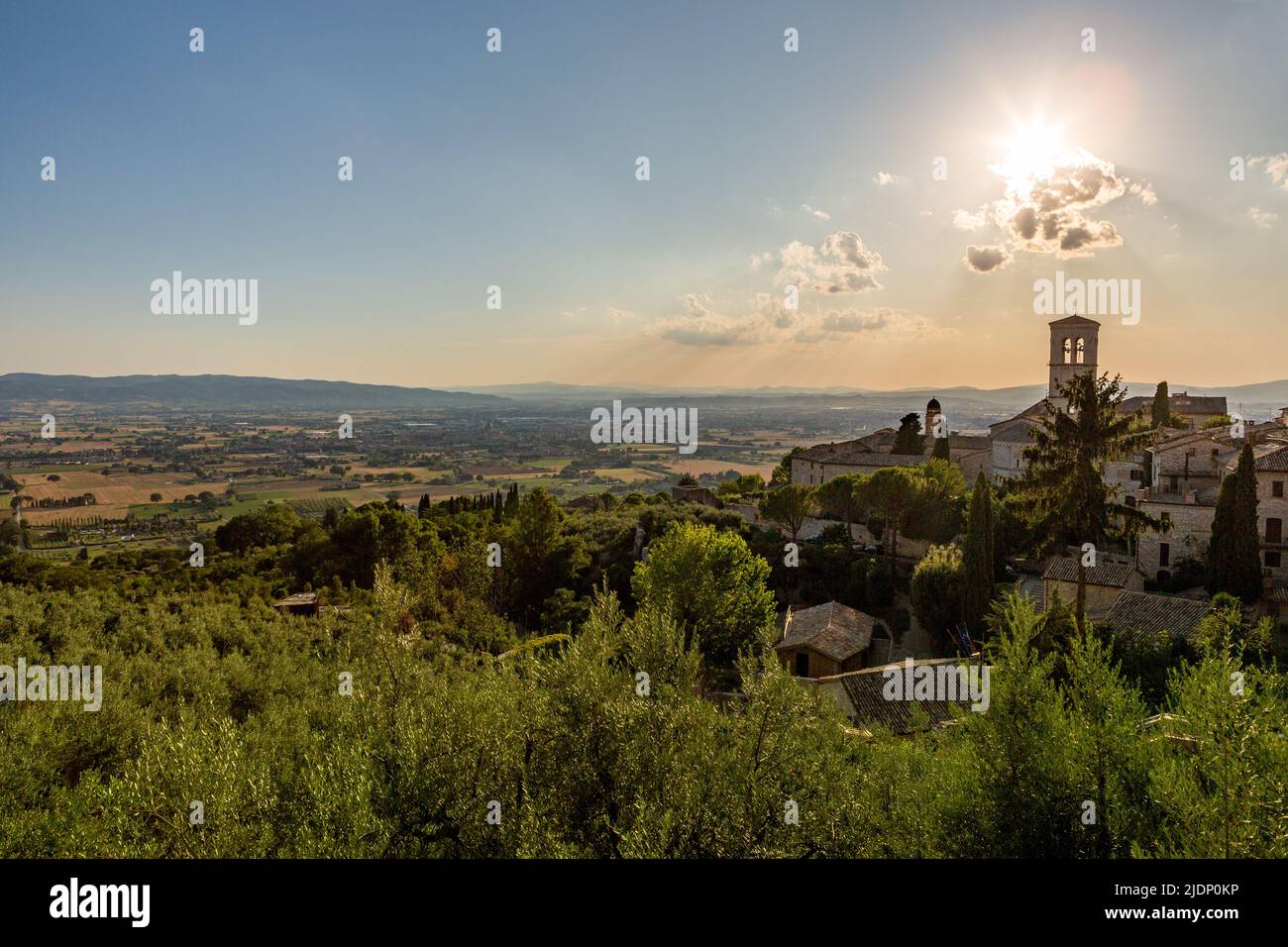 Panorama del paese di Assisi e della campagna di Perugia, Umbria, Italia, Europa Foto Stock