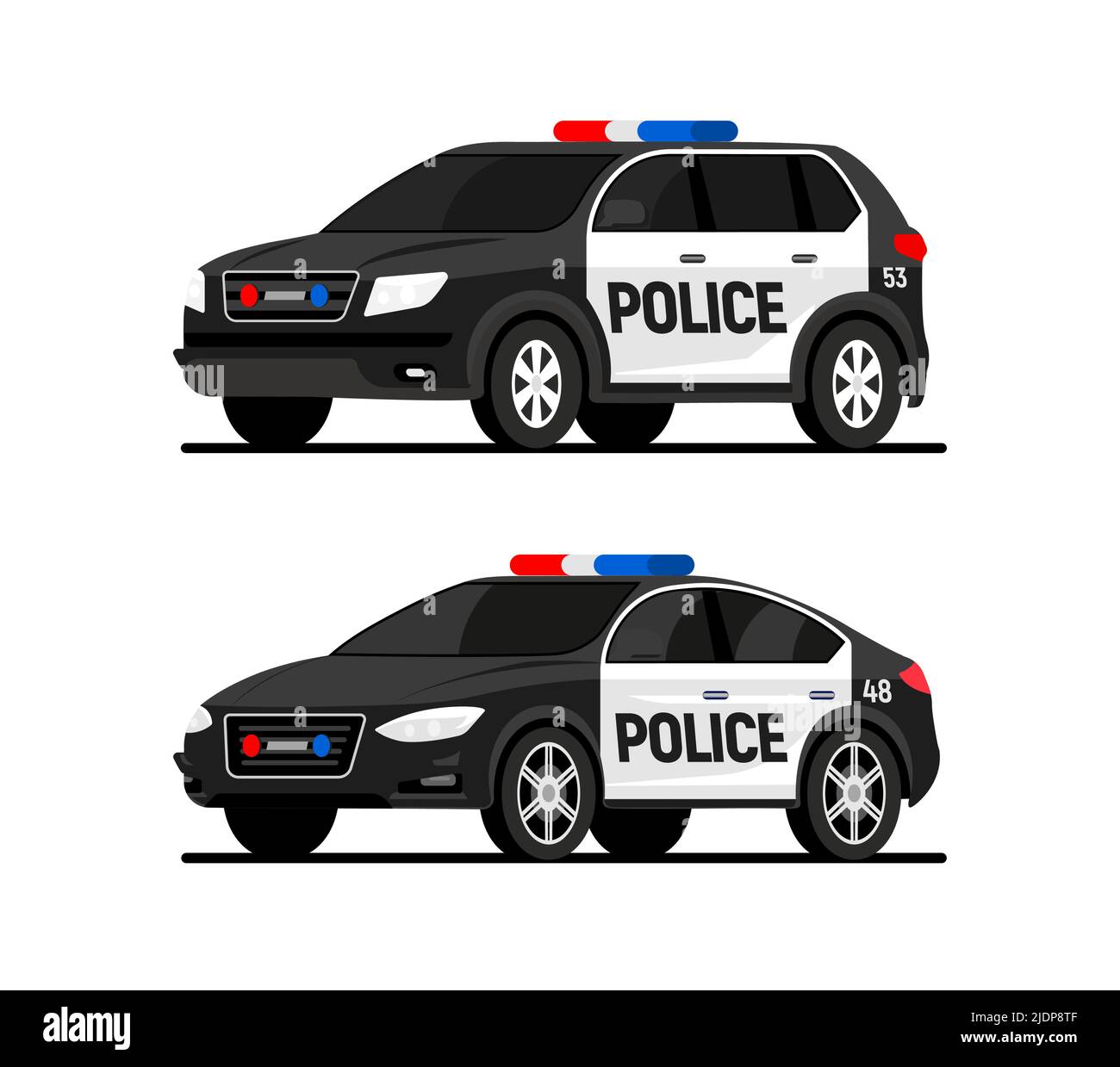 Cartoni animati di sicurezza suv camion auto della polizia. Icona di vettore piatto della polizia americana Illustrazione Vettoriale