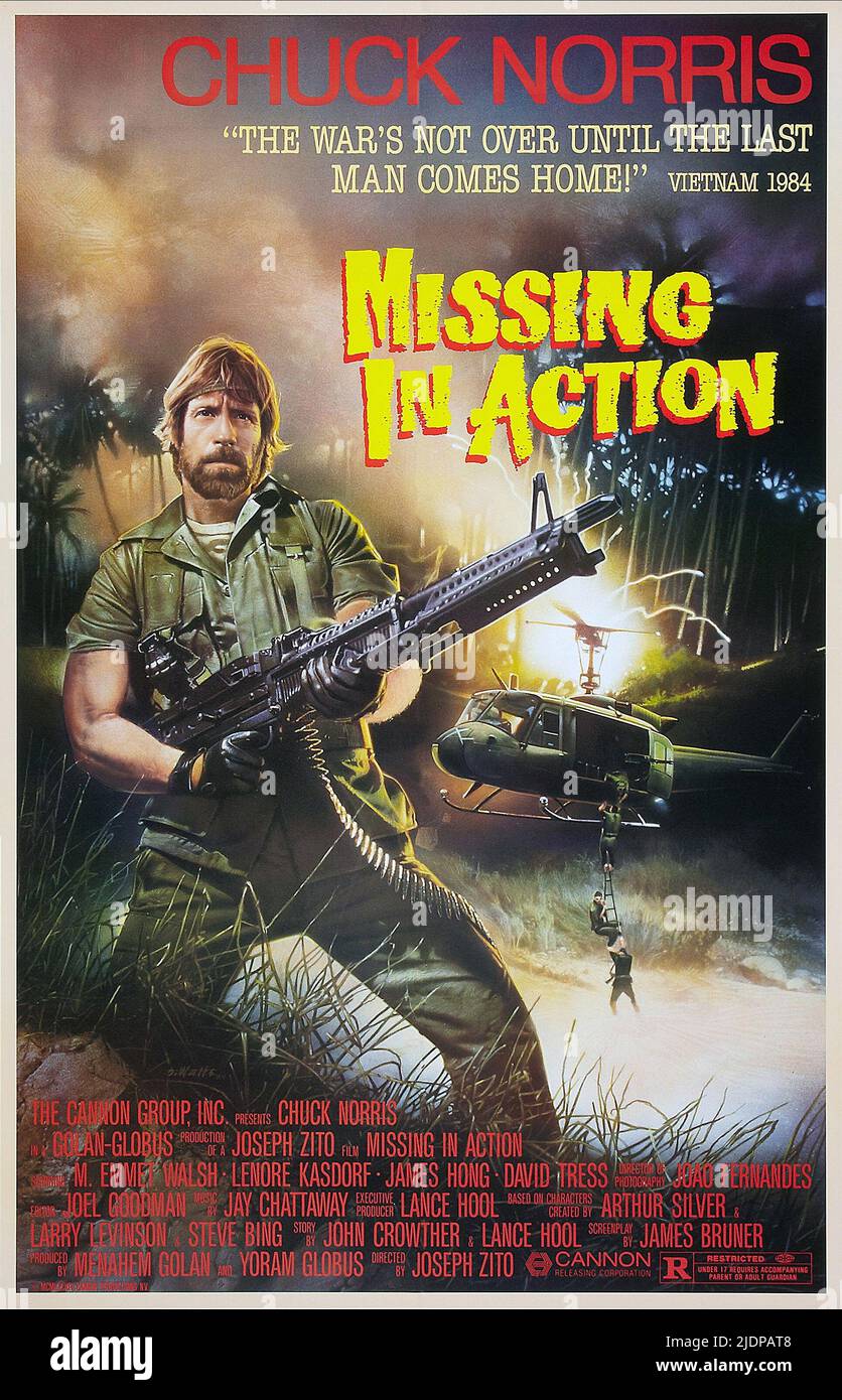 POSTER CHUCK NORRIS, MANCANTE IN AZIONE, 1984 Foto Stock