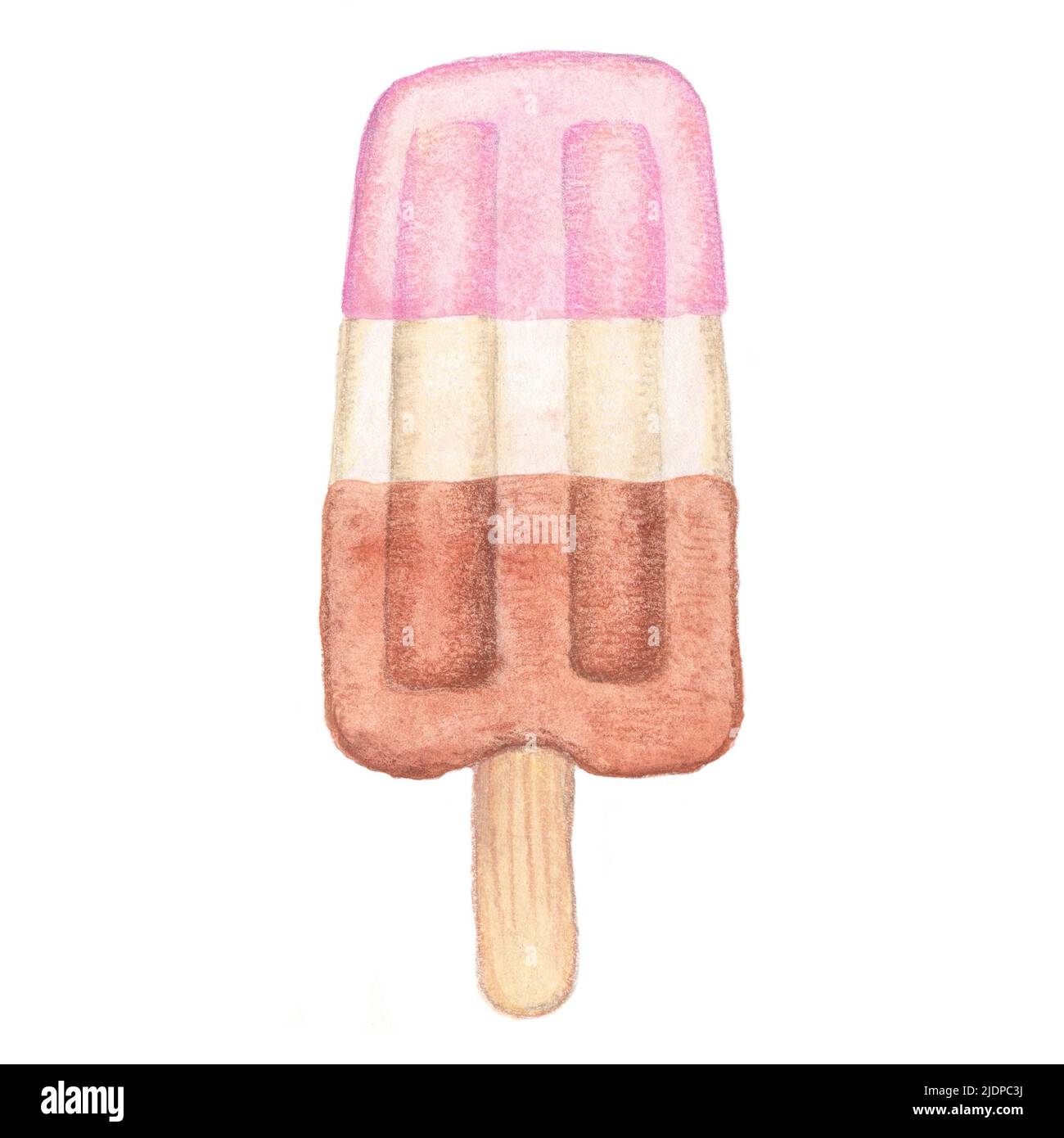 Illustrazione del gelato napoletano su sfondo bianco. Acquerello disegno a mano del ritaglio illustrazione. Ottimo per carte, menu, gelaterie, ecc. Foto Stock