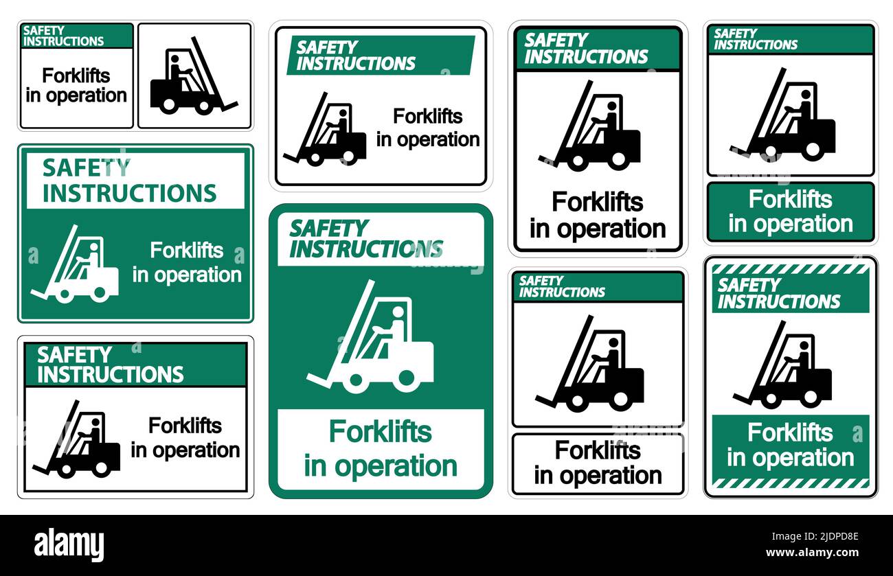 Istruzioni di sicurezza carrelli elevatori in funzione simbolo segno isolare su sfondo trasparente,illustrazione vettoriale Illustrazione Vettoriale