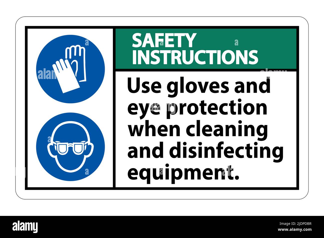 Istruzioni di sicurezza uso Guanti e cartello di protezione degli occhi su sfondo bianco Illustrazione Vettoriale