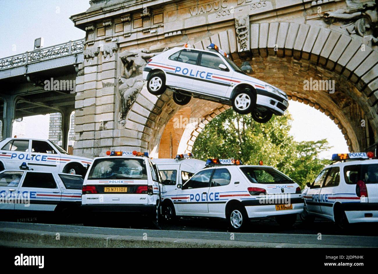 Auto della Polizia scena stunt, taxi 2, 2000 Foto Stock