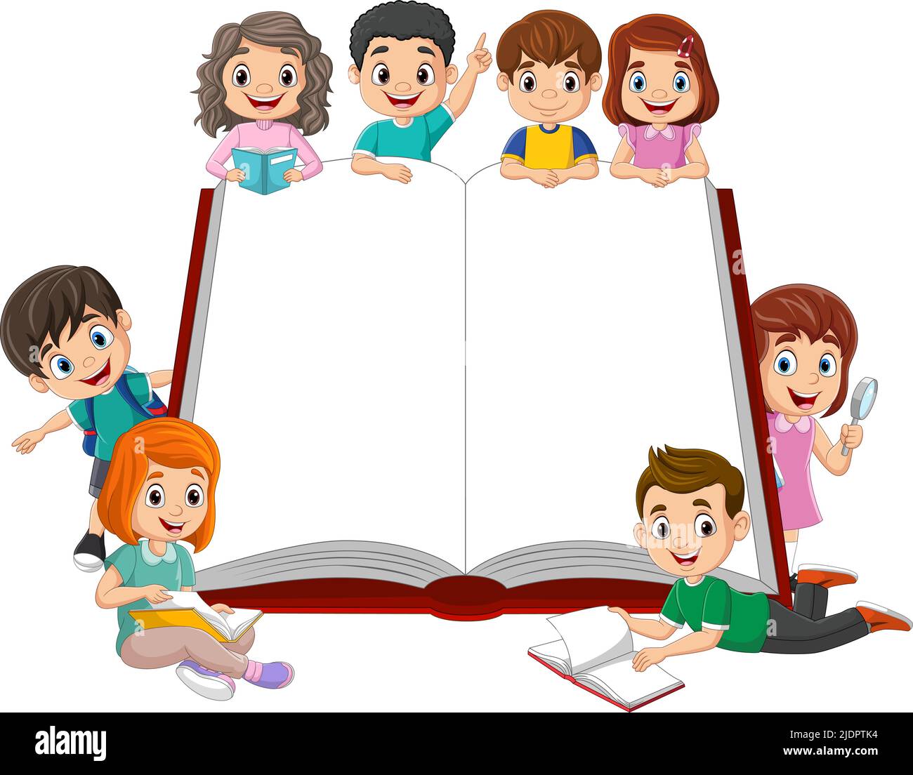 Gruppo di bambini con grande libro Illustrazione Vettoriale