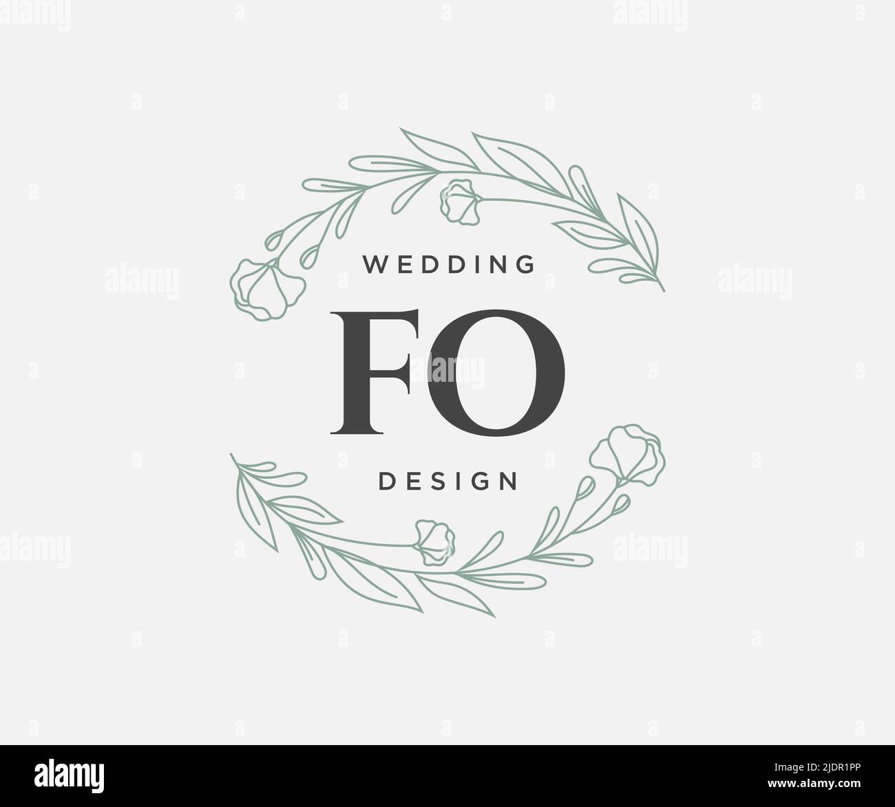 FO iniziali lettera matrimonio monogramma collezione loghi, disegnati a mano moderni minimalistici e modelli floreali per le carte di invito, Salva la data, elegante Illustrazione Vettoriale