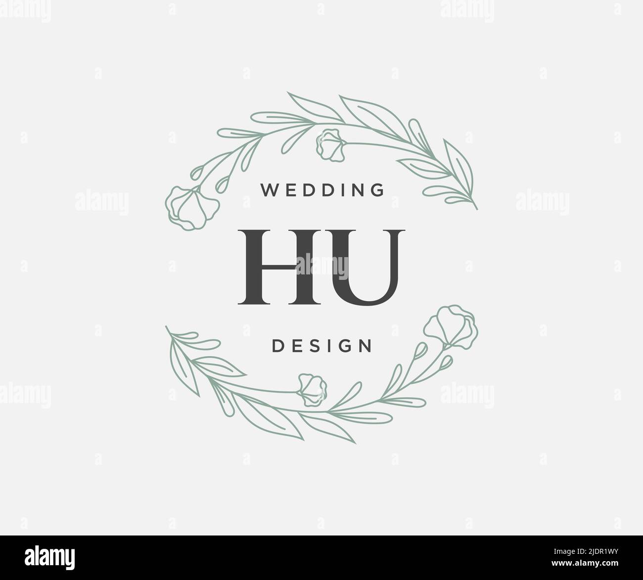 HU iniziali lettera matrimonio monogramma collezione loghi, disegnati a mano moderno minimalista e modelli floreali per carte di invito, Salva la data, elegante Illustrazione Vettoriale