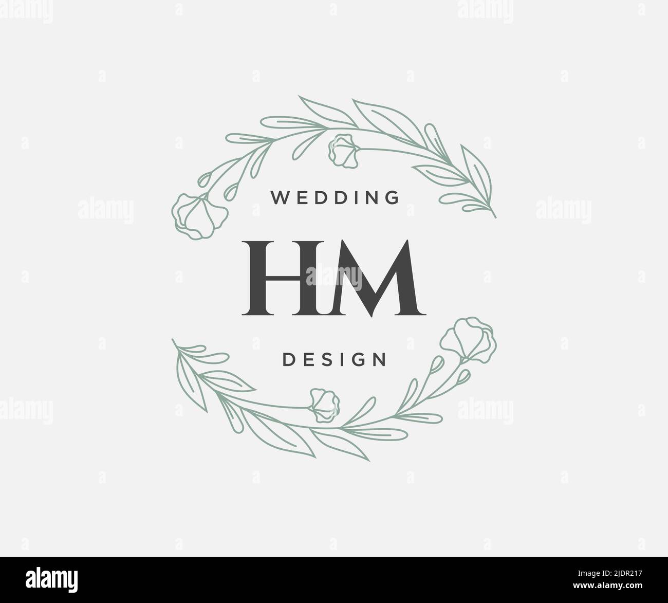 HM iniziali lettera Wedding monogramma collezione di loghi, disegnati a mano moderni minimalistici e modelli floreali per le carte di invito, Salva la data, elegante Illustrazione Vettoriale