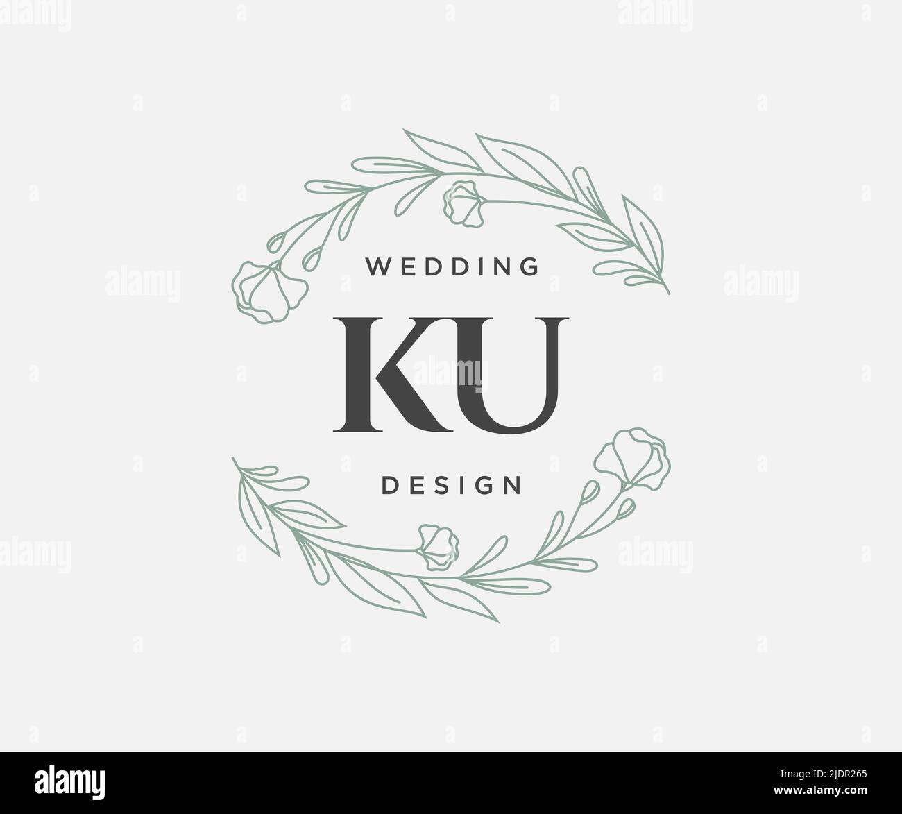 KU iniziali lettera matrimonio monogramma collezione loghi, disegnati a mano moderno minimalista e modelli floreali per carte di invito, Salva la data, elegante Illustrazione Vettoriale
