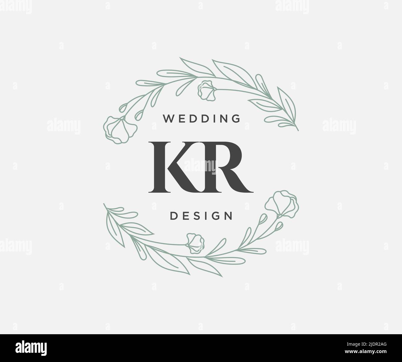 KR iniziali lettera Wedding monogramma collezione loghi, disegnati a mano moderni minimalistici e modelli floreali per carte di invito, Salva la data, elegante Illustrazione Vettoriale