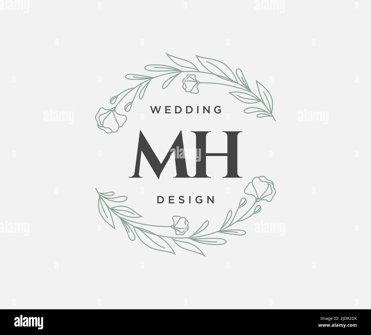 MH iniziali lettera matrimonio monogramma collezione loghi, a mano disegnata moderna minimalistica e modelli floreali per le carte di invito, Salva la data, elegante Illustrazione Vettoriale